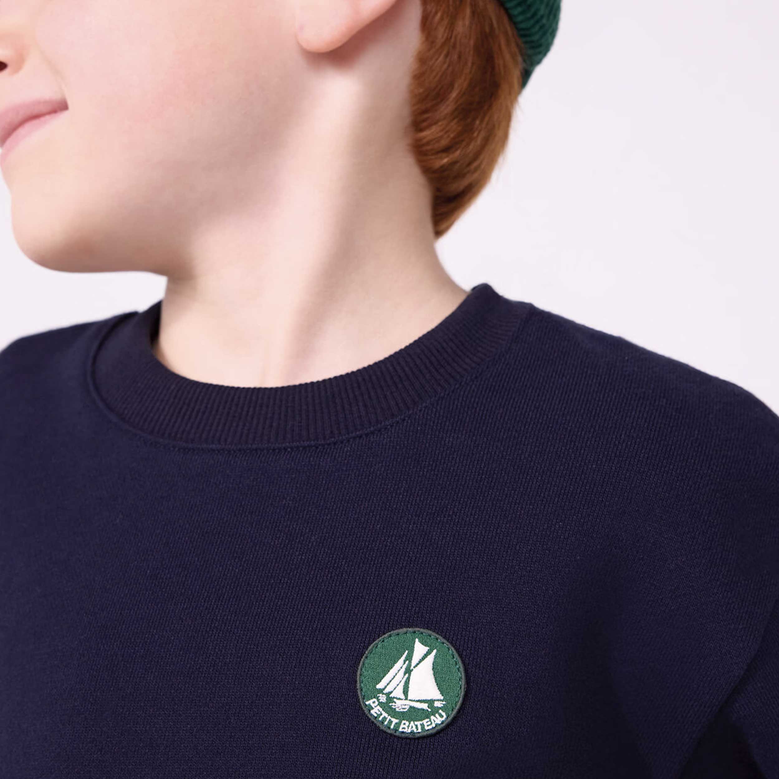 Blue Sweatshirt with Contrast Details and Green Tag By PETIT BATEAU