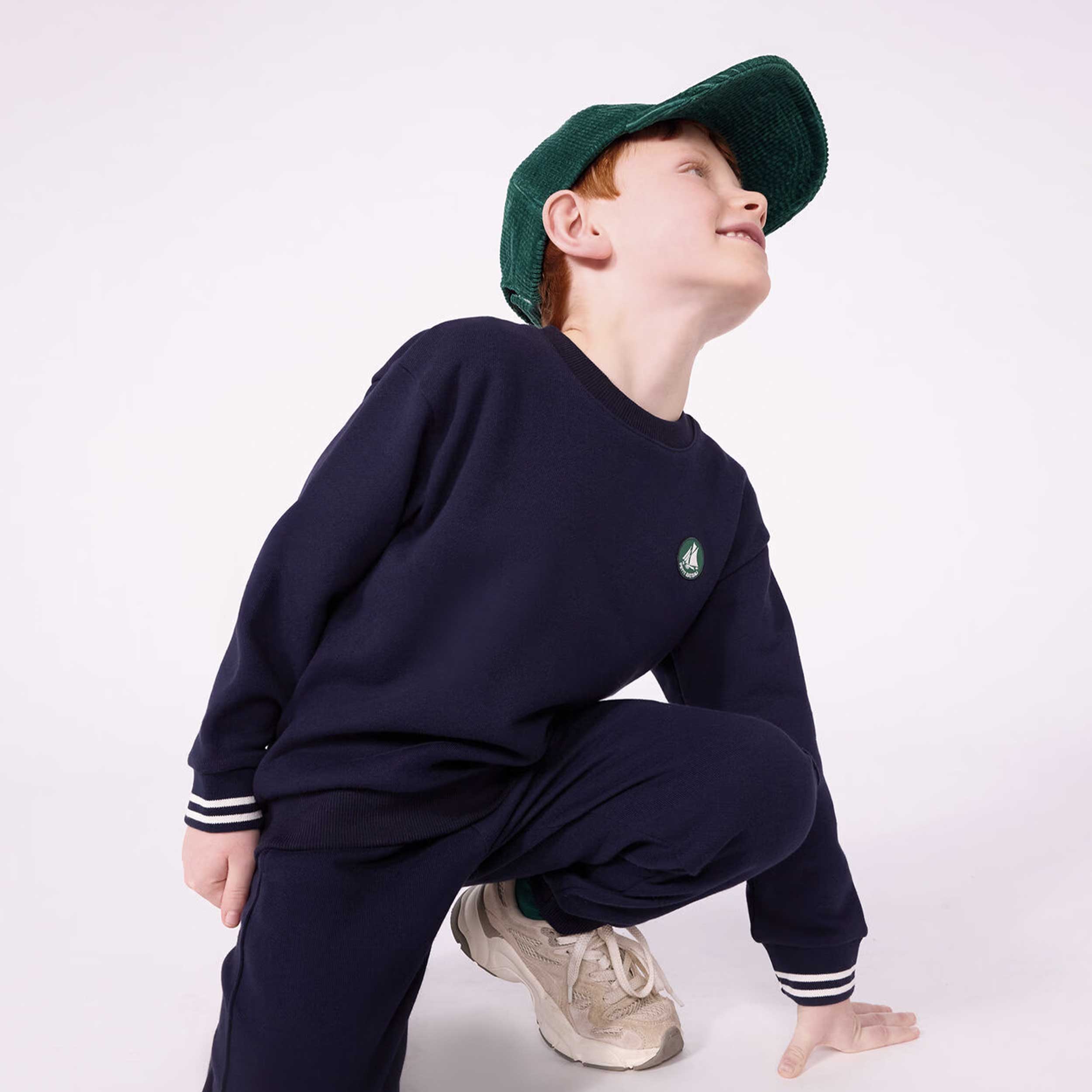 Blue Sweatshirt with Contrast Details and Green Tag By PETIT BATEAU