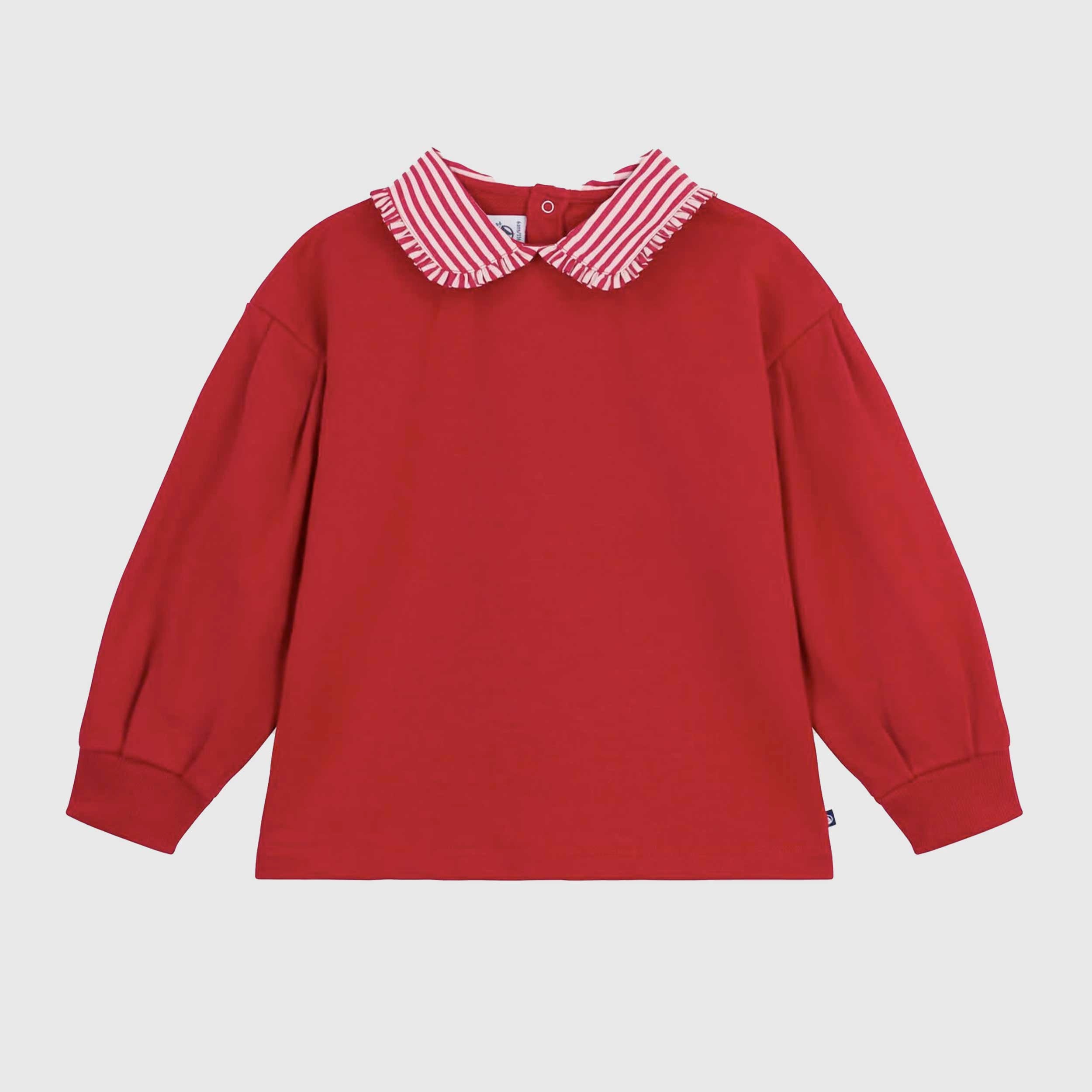 Red Sweatshirt with Contrast Collar in Striped By PETIT BATEAU