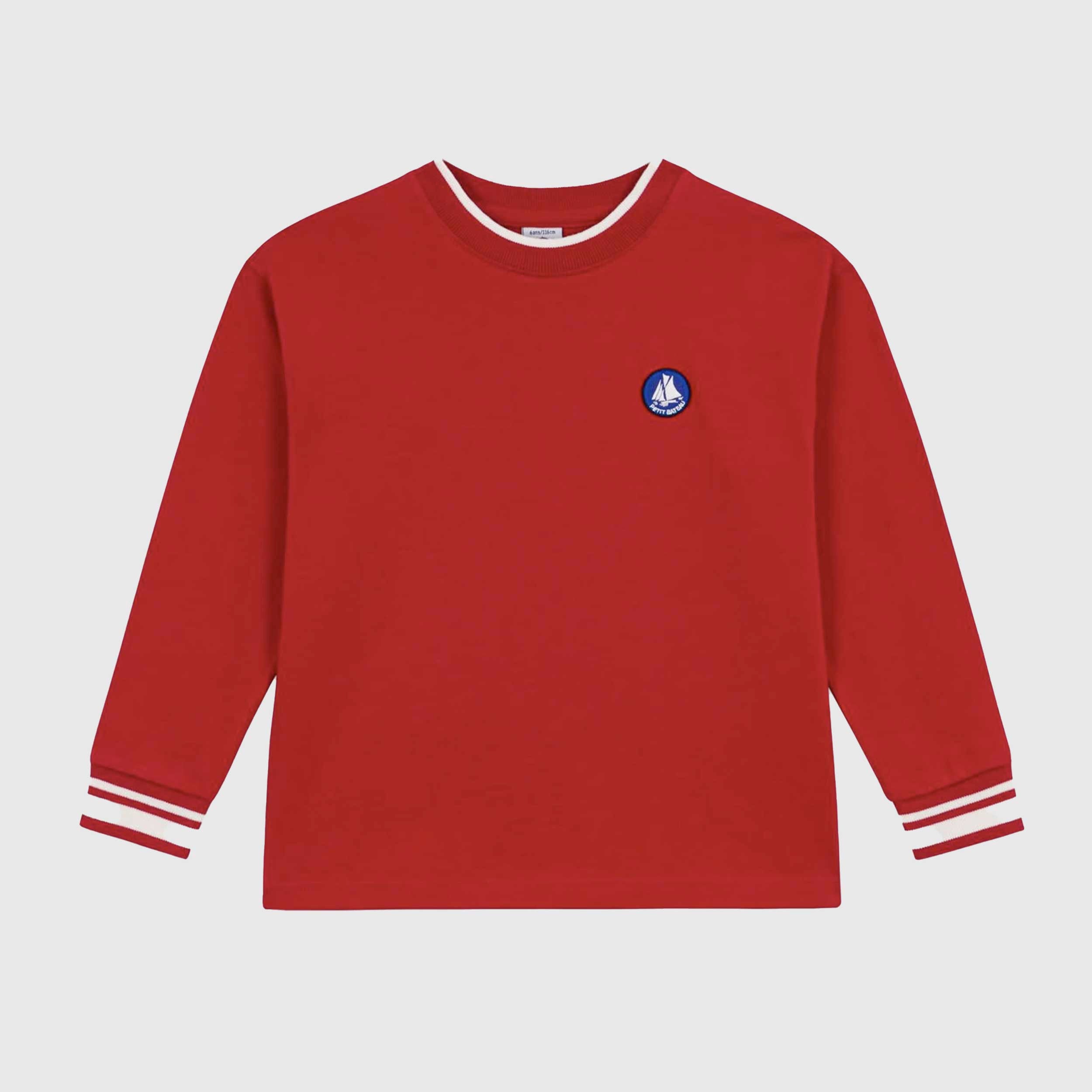 Red Sweatshirt with White Details and Nameplate By PETIT BATEAU