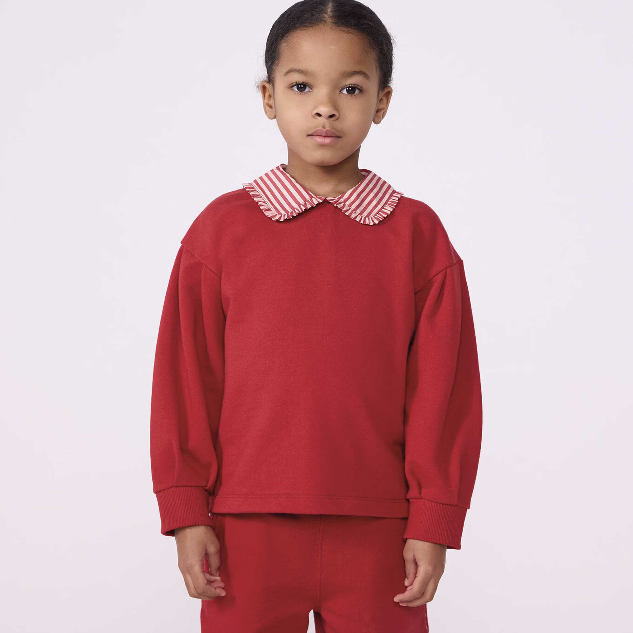 Red Sweatshirt with Contrast Collar in Striped By PETIT BATEAU