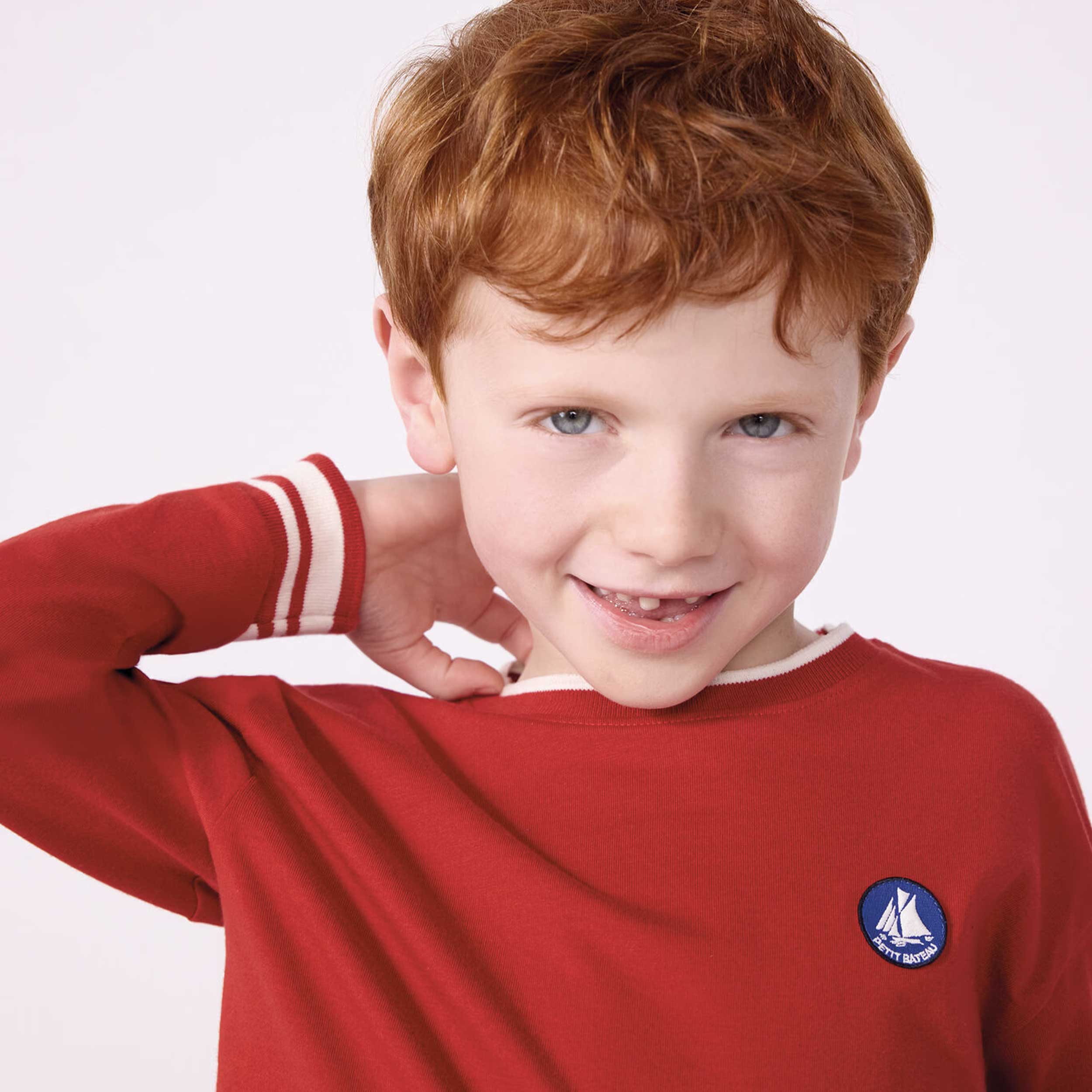 Red Sweatshirt with White Details and Nameplate By PETIT BATEAU