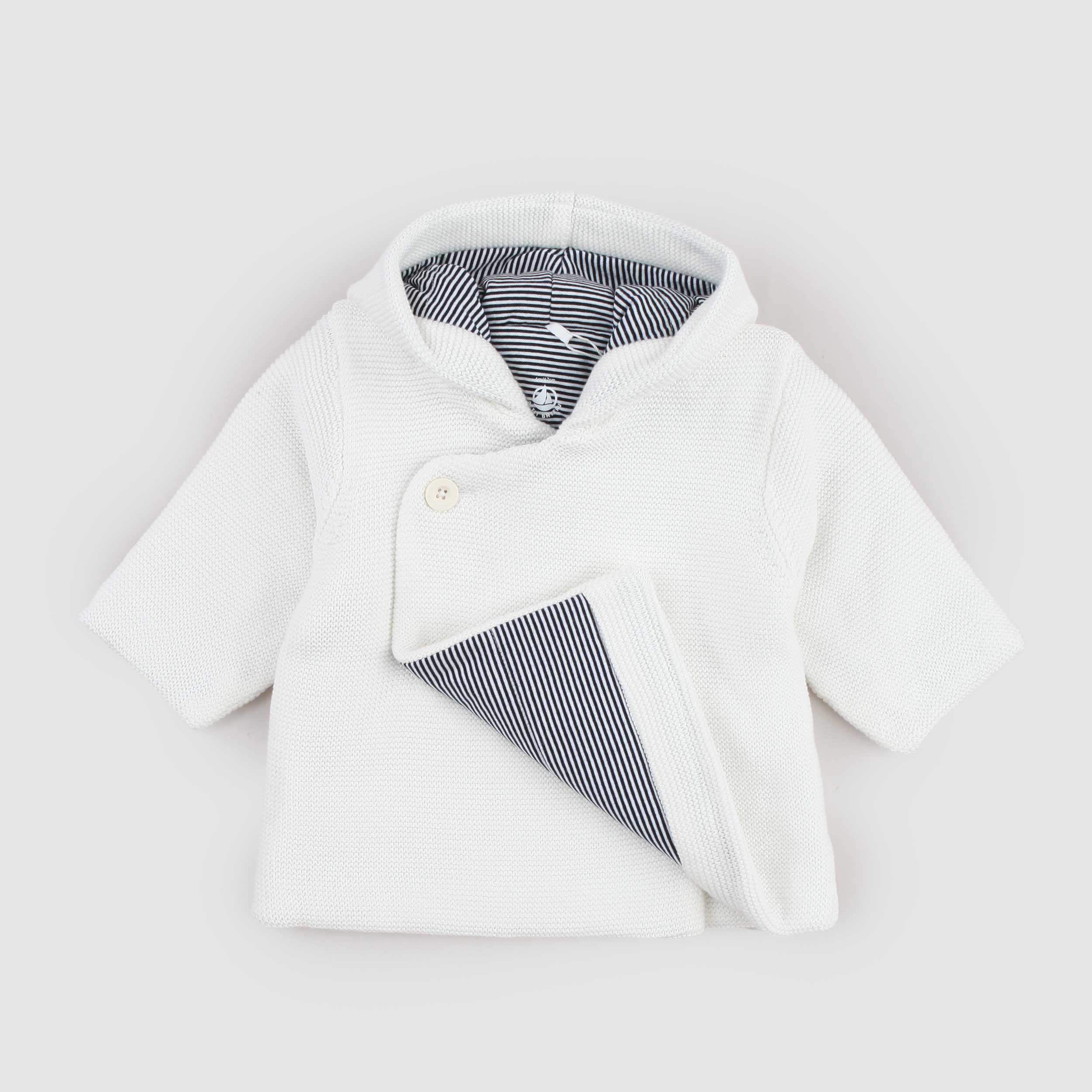 White Coat with Hood and Striped Interior By PETIT BATEAU
