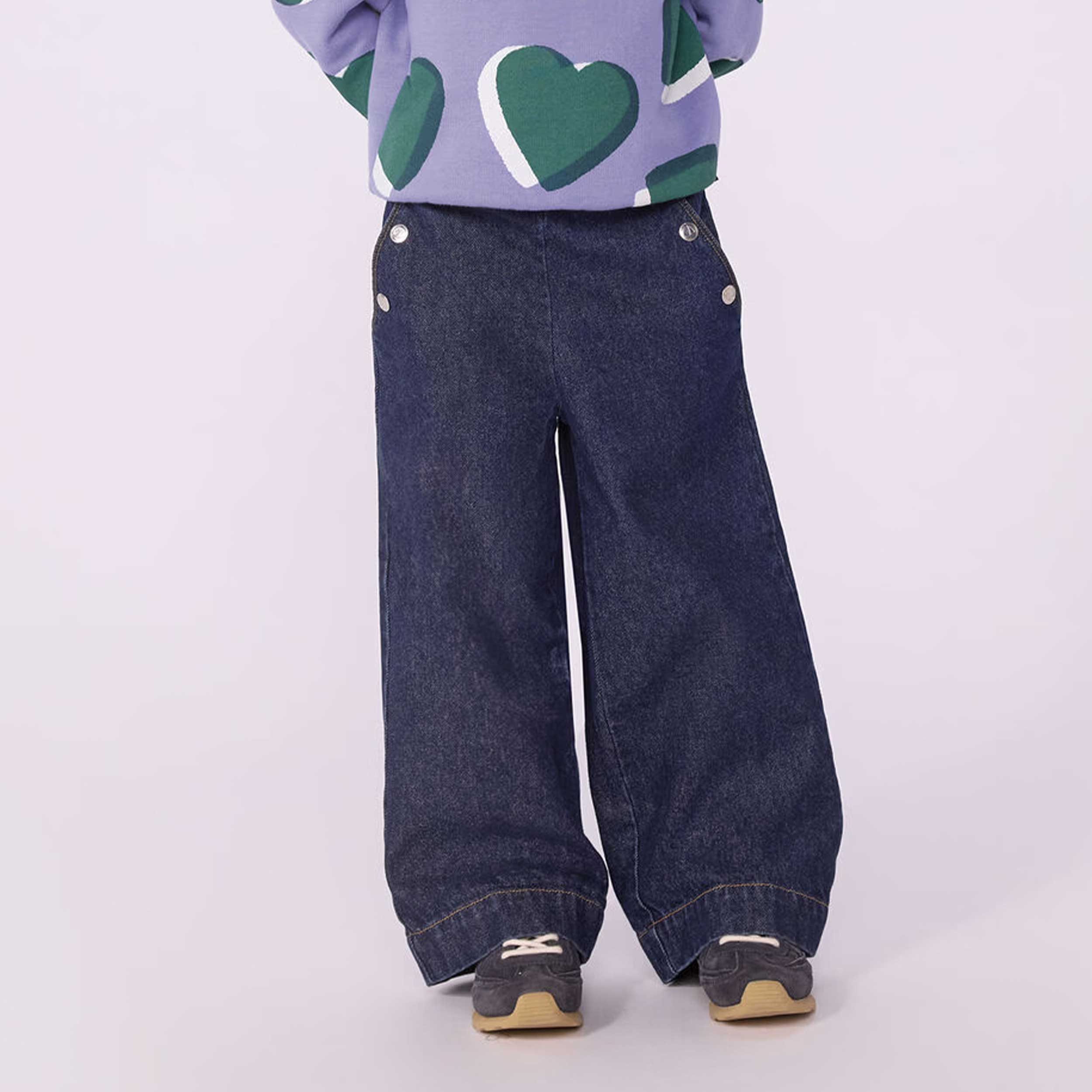Blue Jeans with Elastic Waist for Girls Signed PETIT BATEAU