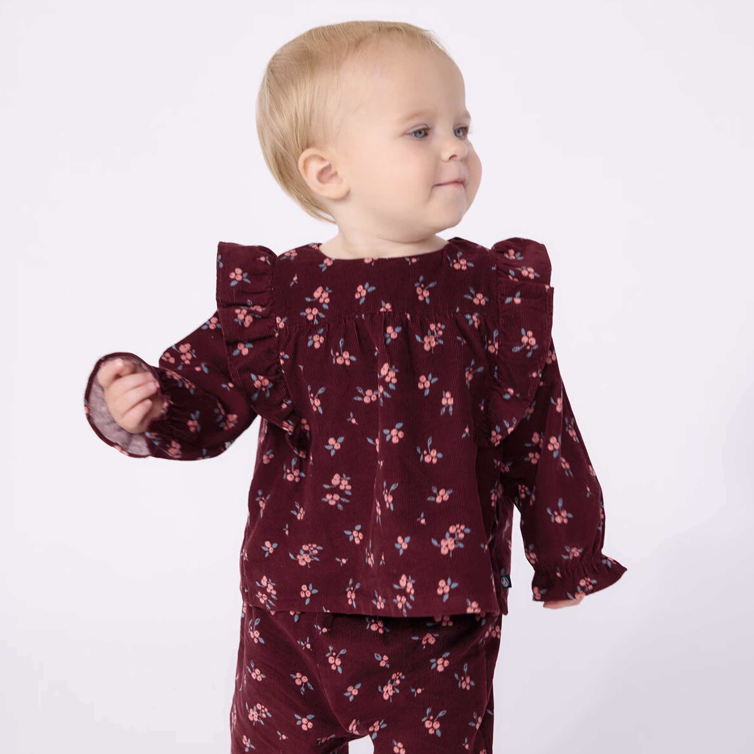 Bordeaux Blouse in Ribbed Velvet for Neonata by PETIT BATEAU