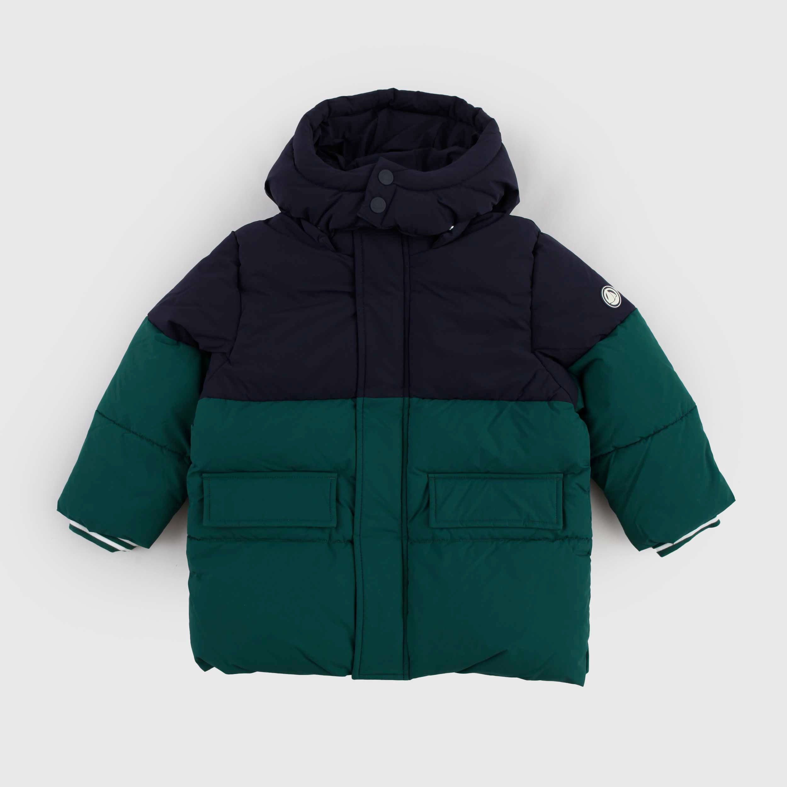 Piumino Verde e Blu con Cappuccio Removibile by PETIT BATEAU