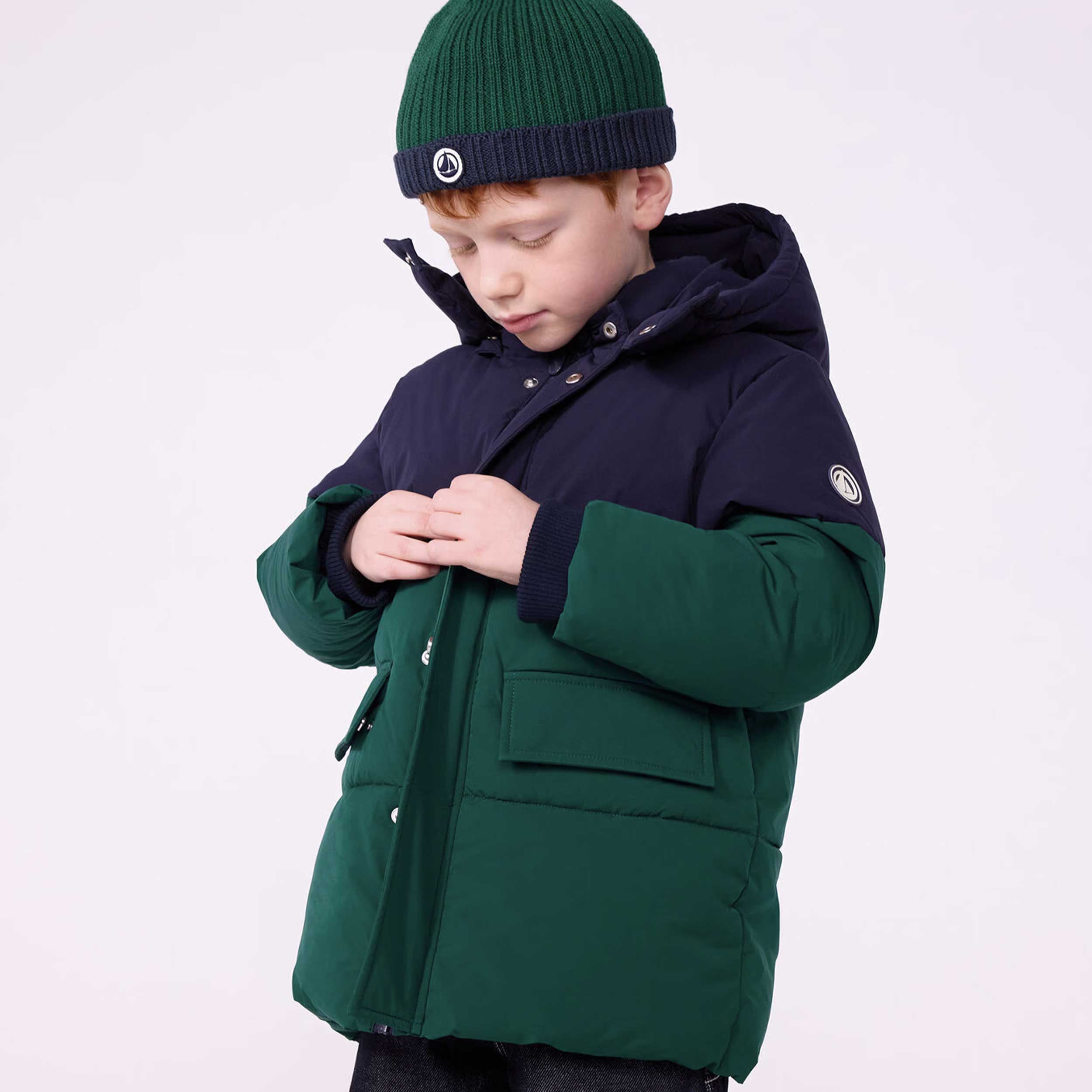 Piumino Verde e Blu con Cappuccio Removibile by PETIT BATEAU