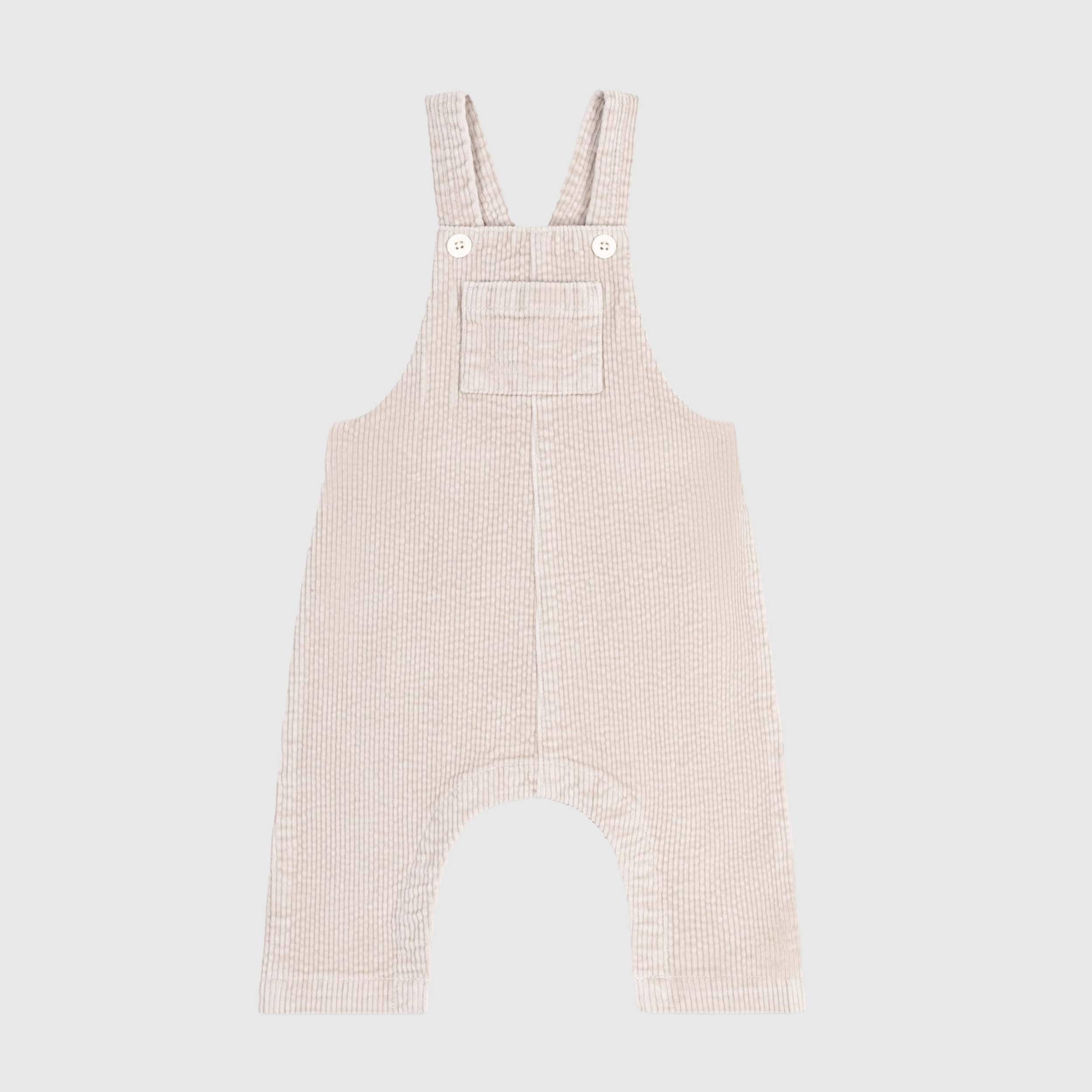 Salopette Beige a Coste in Cotone per Neonato by PETIT BATEAU