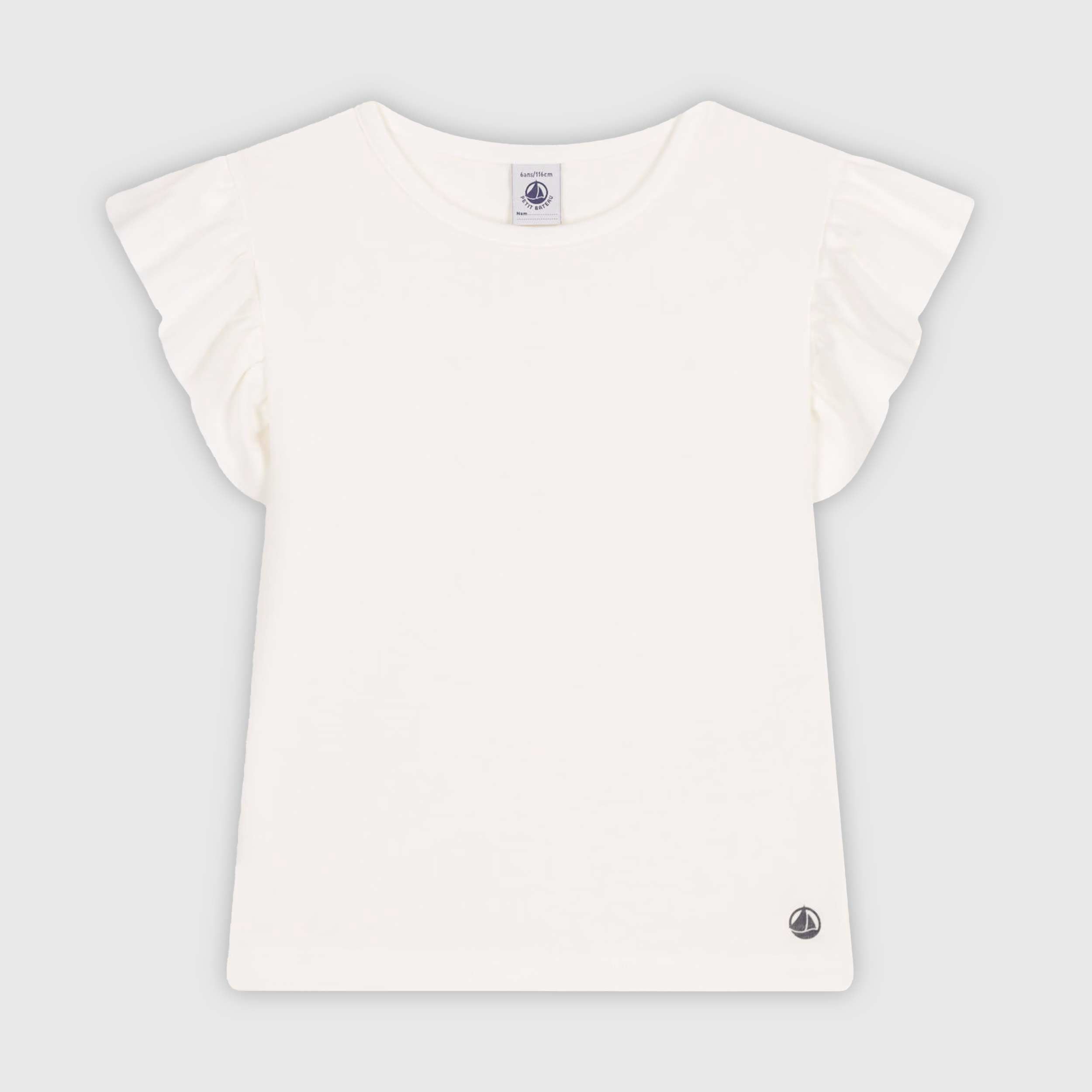 T-shirt Bianca con Maniche a Volant Firmata PETIT BATEAU
