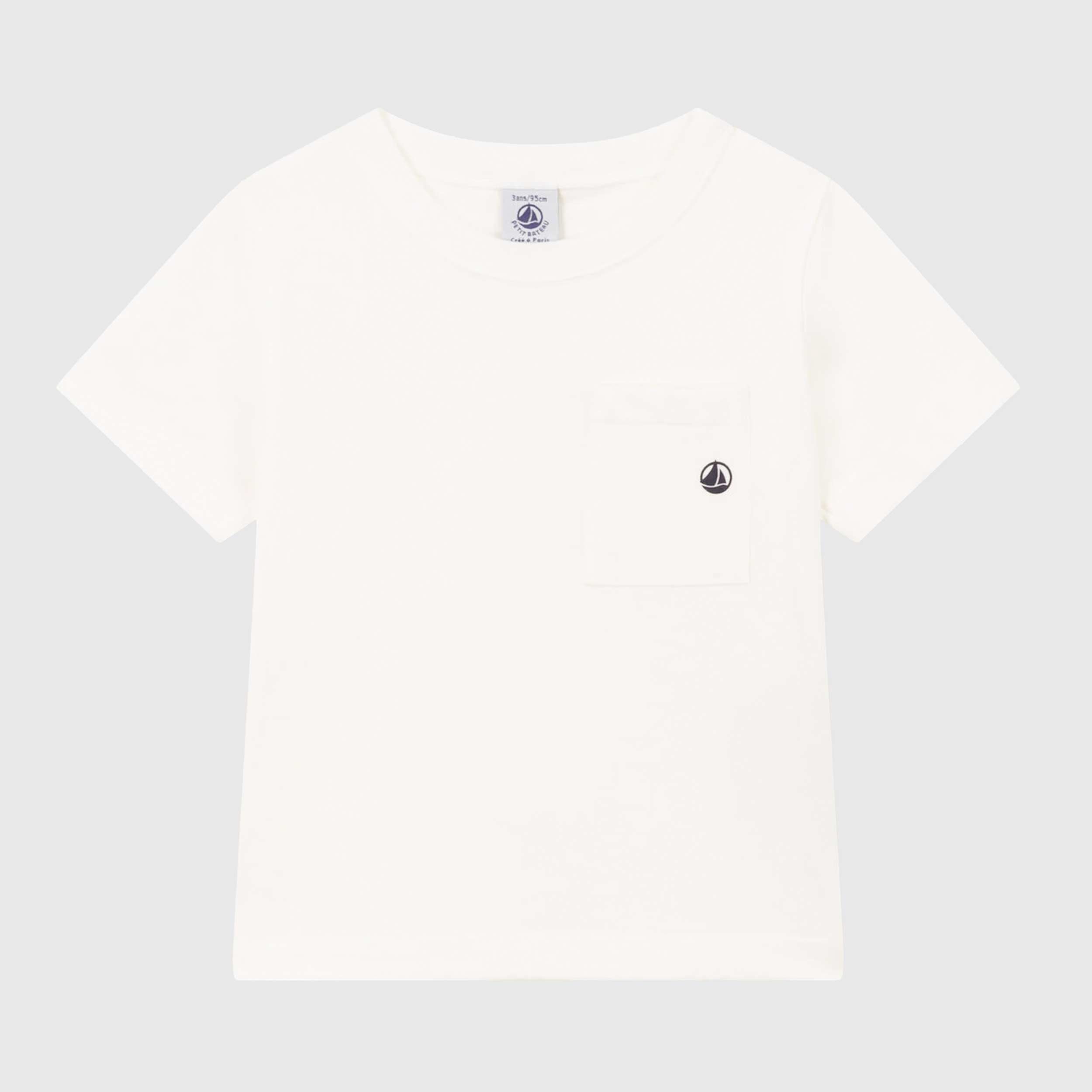 T-shirt Bianca Tinta Unita con Logo Firmata PETIT BATEAU