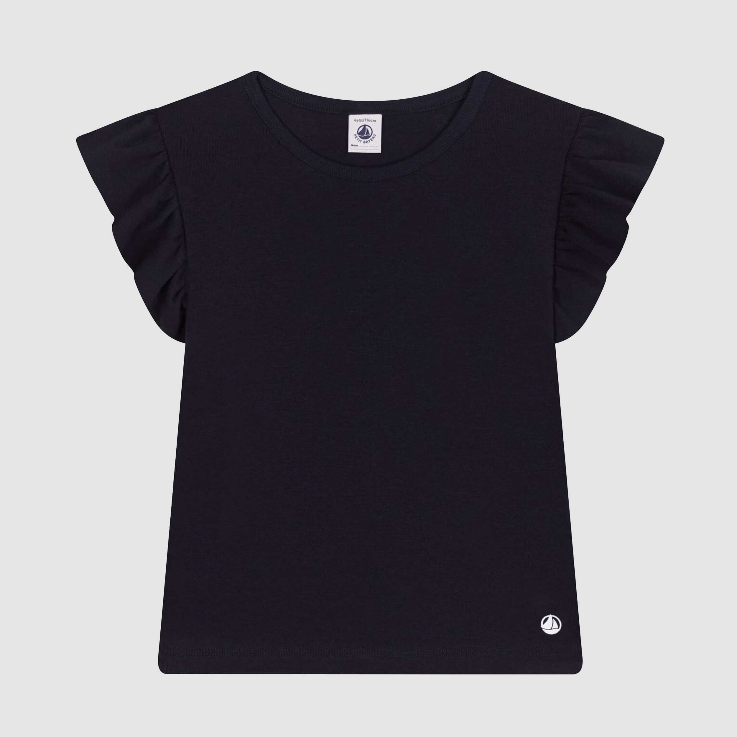 T-shirt Blu con Maniche a Volant Firmata PETIT BATEAU