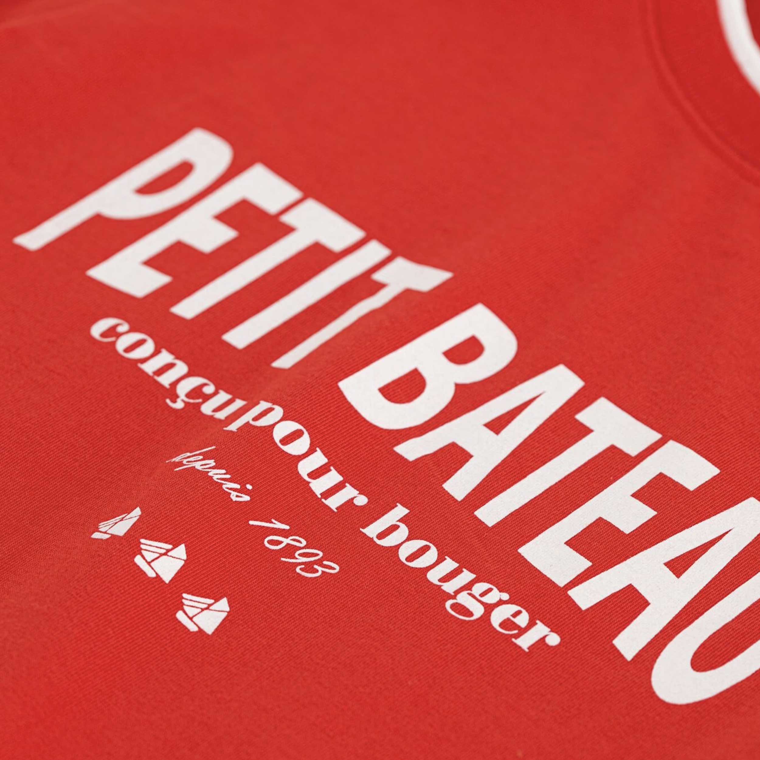 T-shirt Rosso Corallo con Logo Bianco Firmata PETIT BATEAU