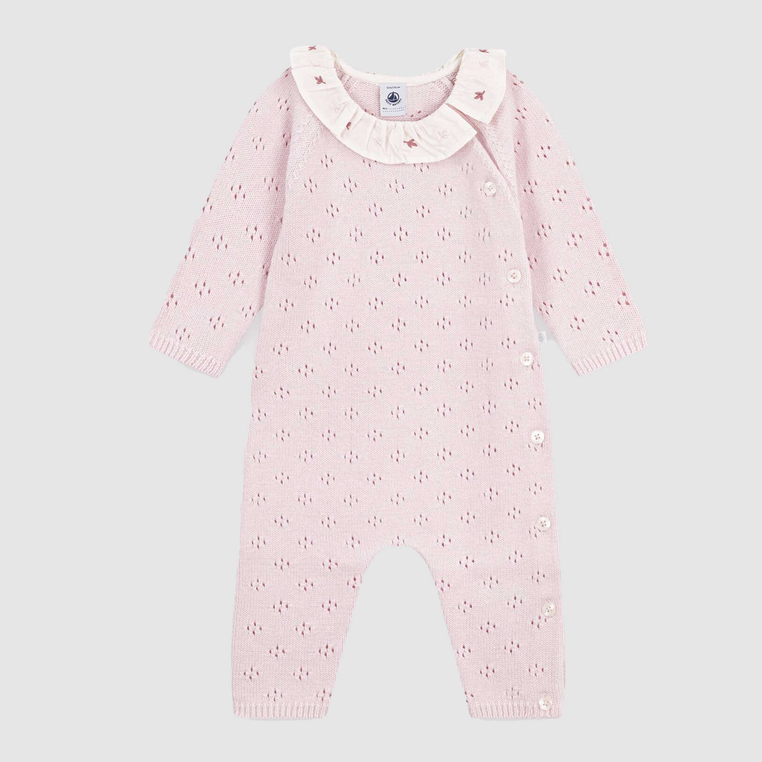 Tutina Rosa in Misto Lana con Volant per Neonata by PETIT BATEAU