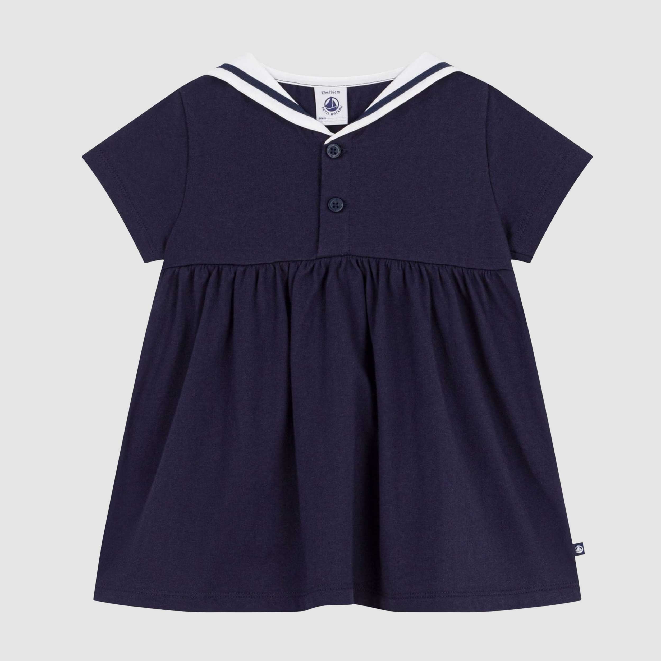 Abito Blu a Maniche Corte in Cotone Firmato PETIT BATEAU