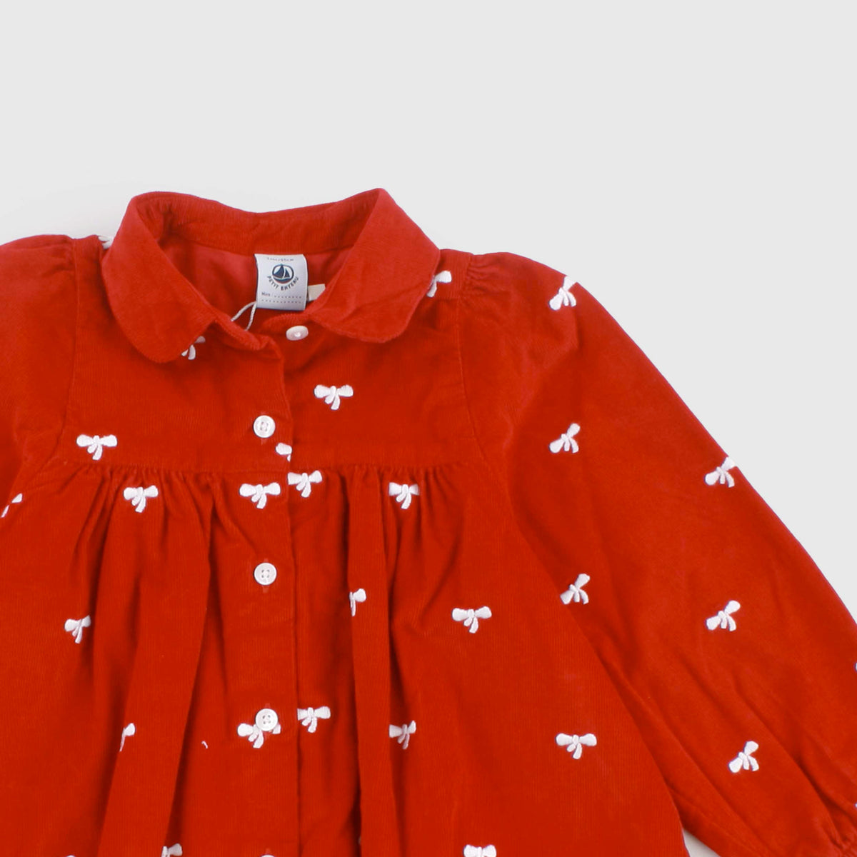 Red Ribbed Velvet Dress for Girls by PETIT BATEAU