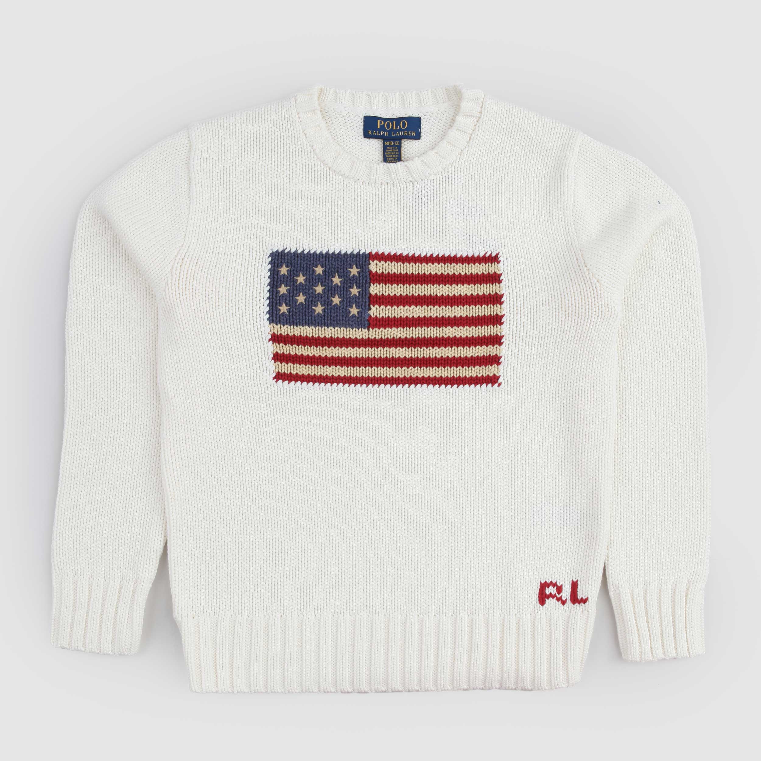 Maglioncino Latte con Bandiera Americana Firmato RALPH LAUREN