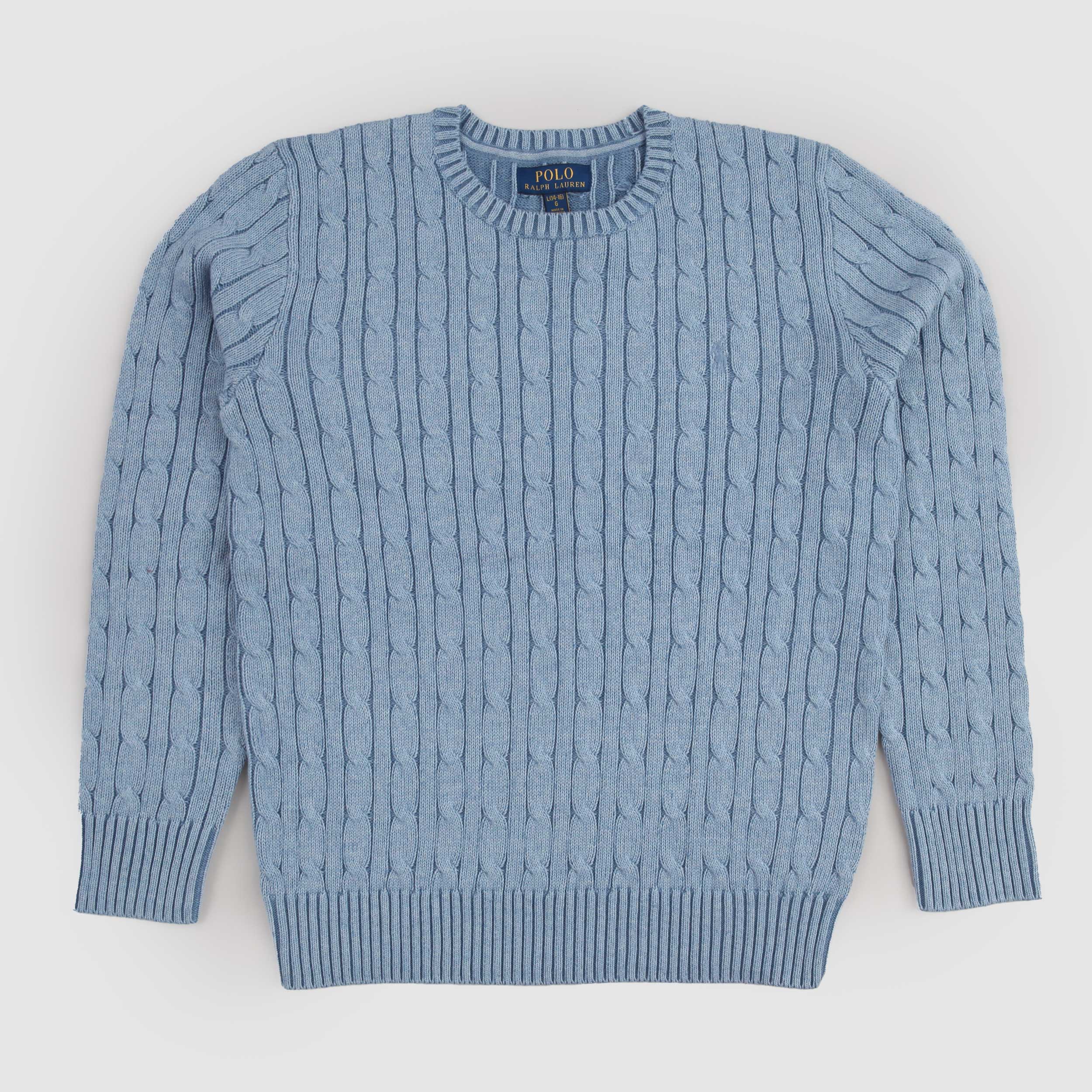 Maglioncino Celeste con Lavorazione a Trecce Firmato RALPH LAUREN