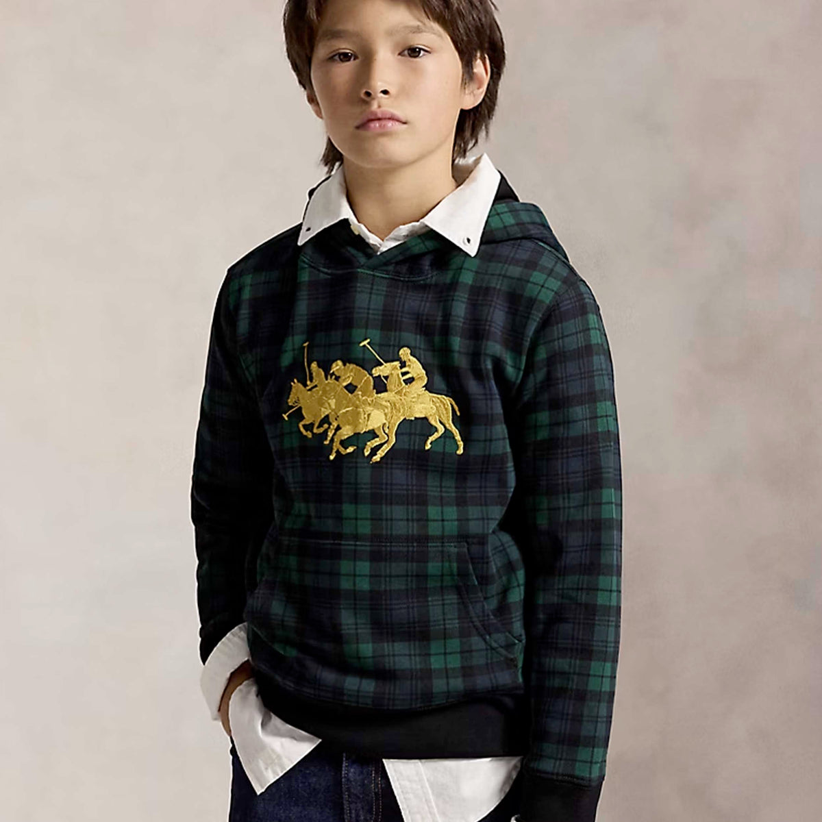 Felpa Verde e Blu in Tartan per Ragazzi by RALPH LAUREN