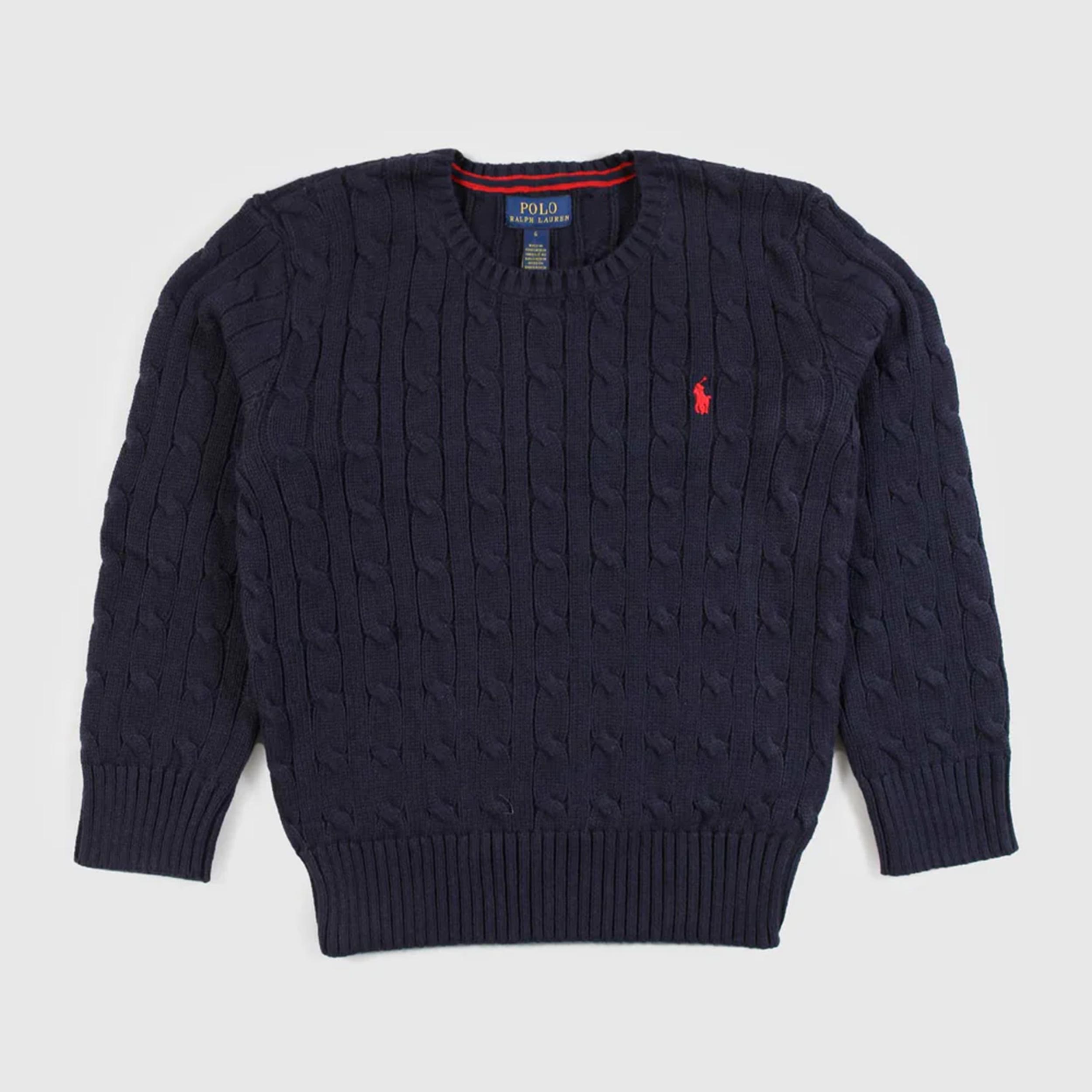 Maglioncino Blu Elasticizzato con Logo Rosso Firmato RALPH LAUREN