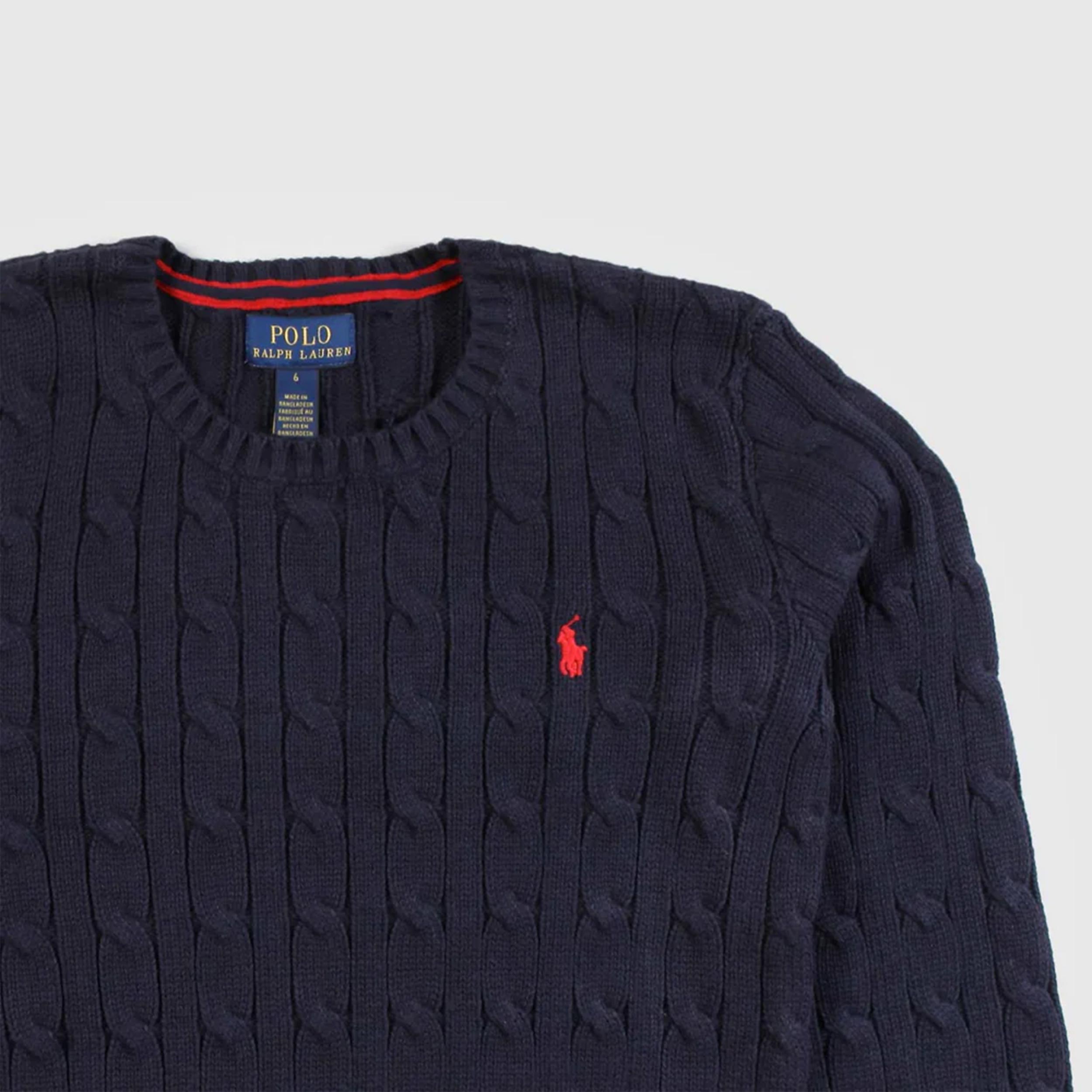 RALPH LAUREN Blue Stretch Sweater with Red Logo