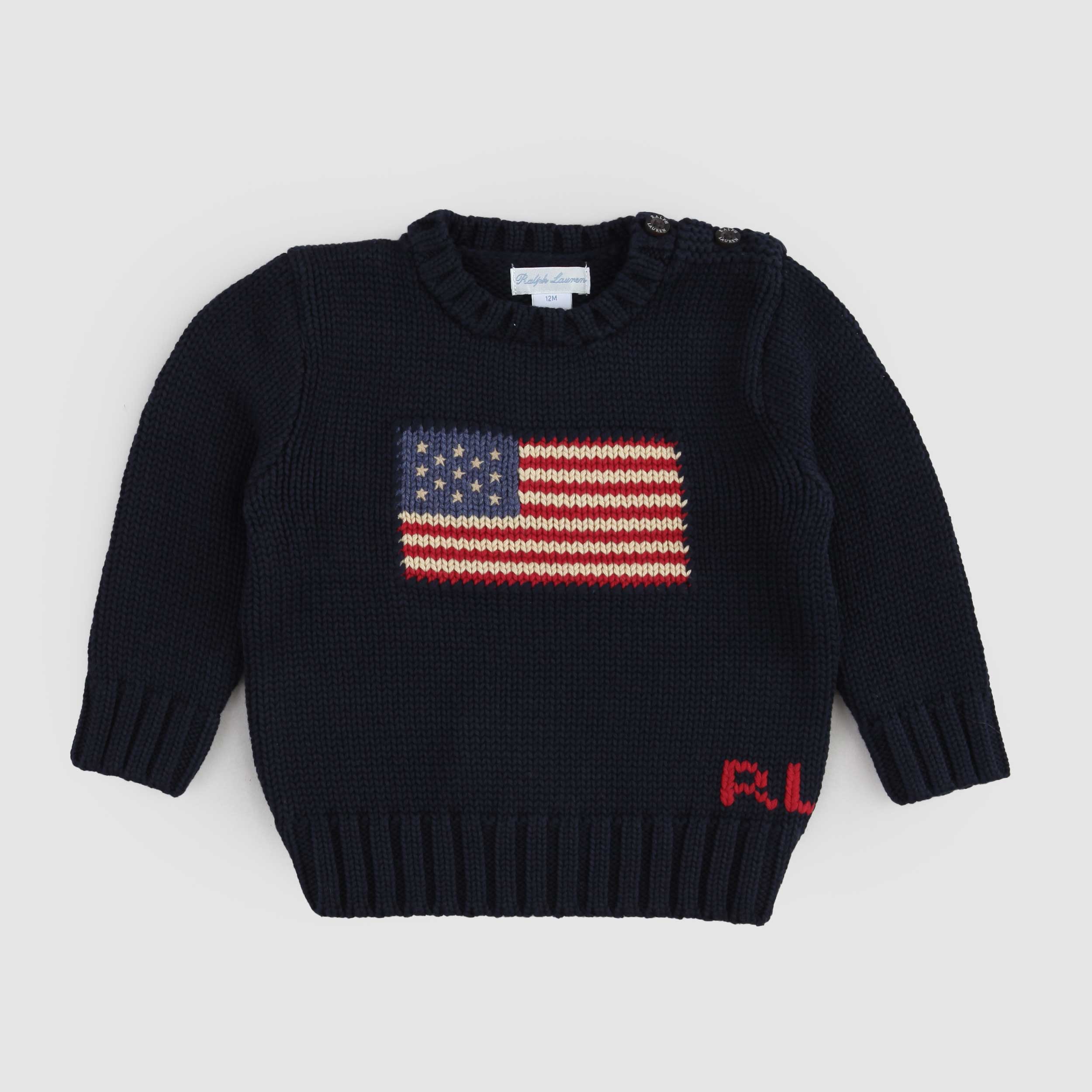 Blue T-Shirt with Flag Embroidery for Newborns by RALPH LAUREN