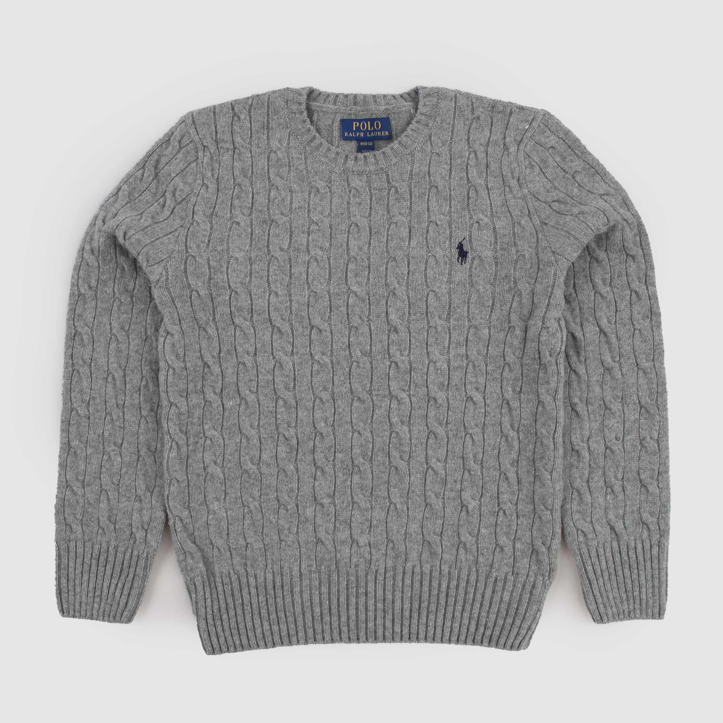 Grey Braided T-Shirt in Wool and Cashmere By RALPH LAUREN