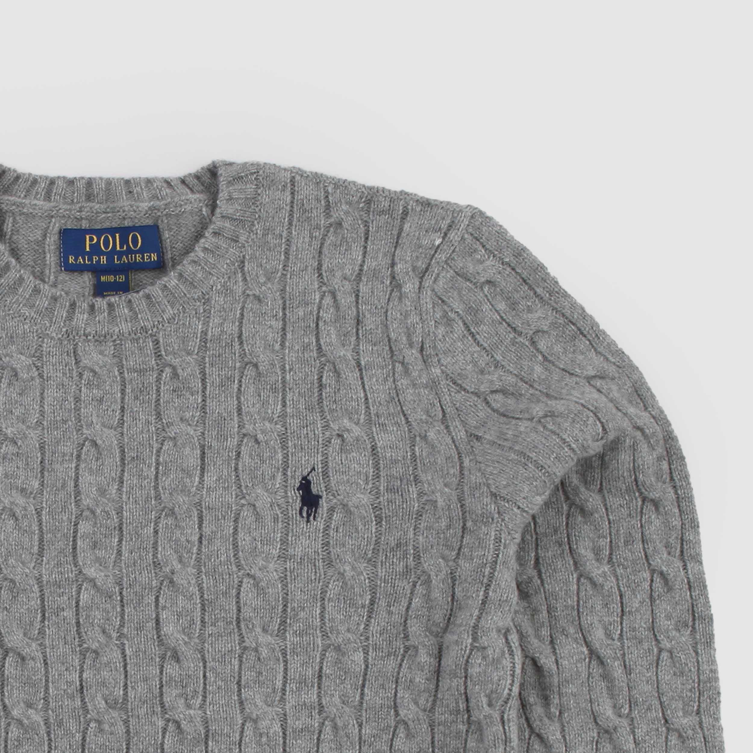 Grey Braided T-Shirt in Wool and Cashmere By RALPH LAUREN