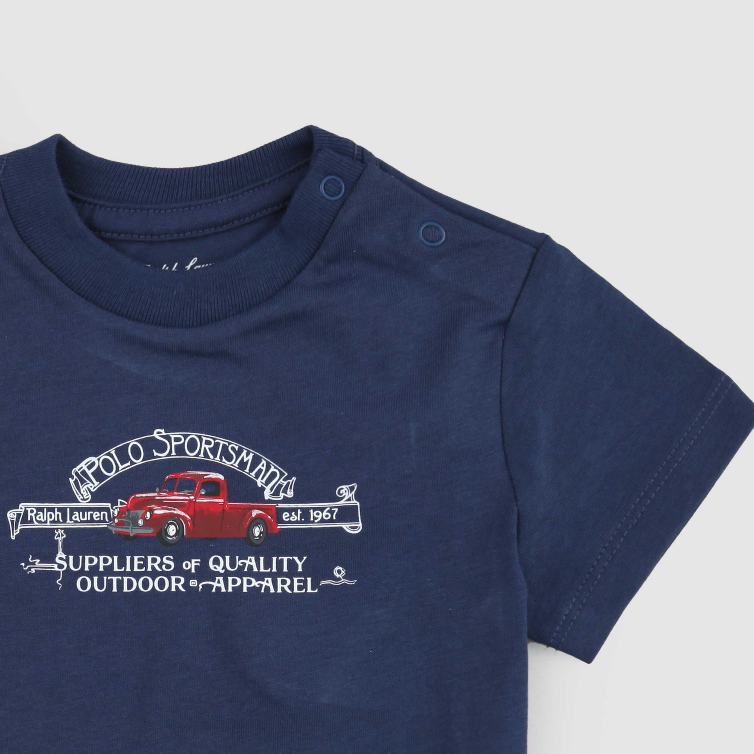 T-shirt Blu Girocollo a Mezza Manica per Neonato by RALPH LAUREN