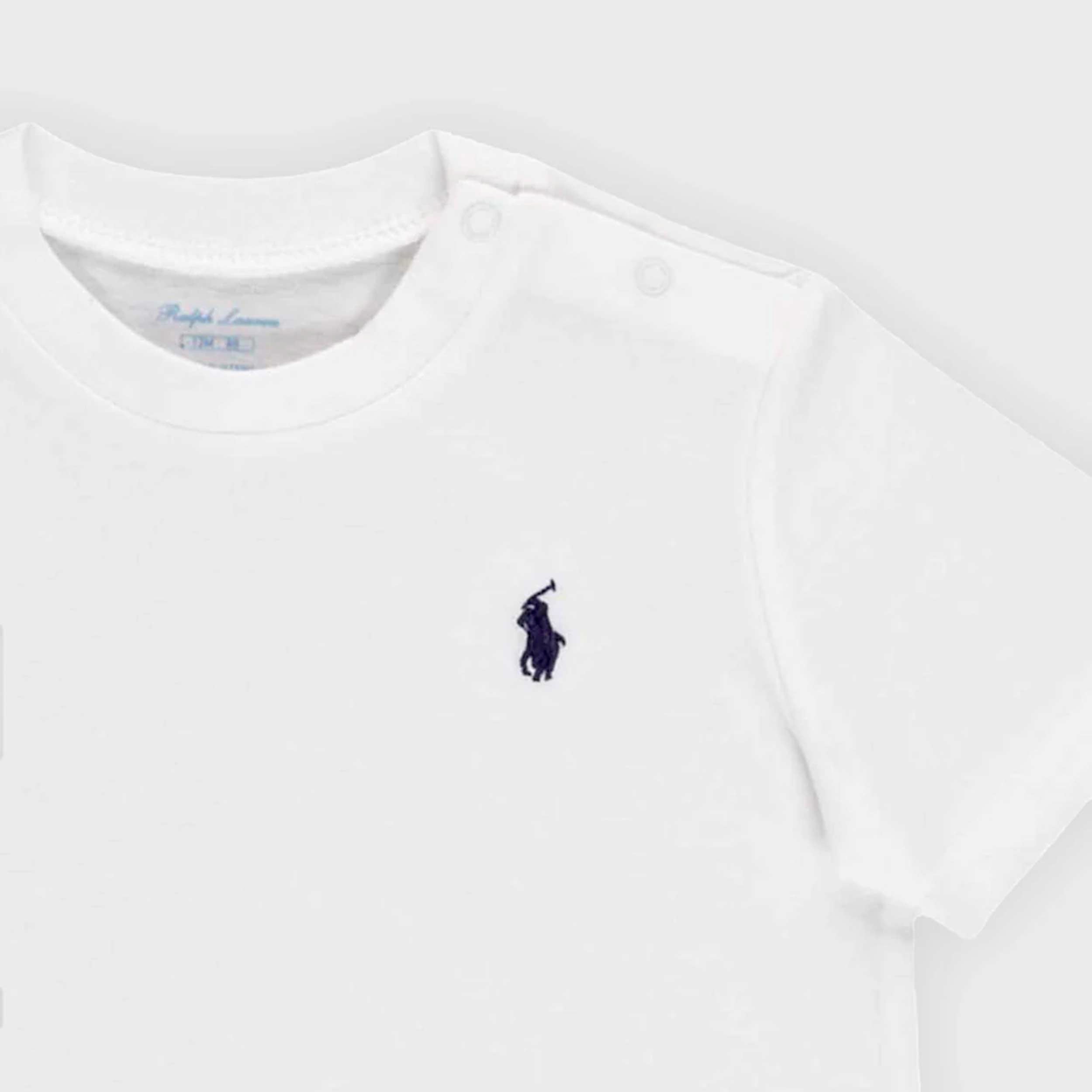 T-shirt Bianca con Bottoni Firmata RALPH LAUREN