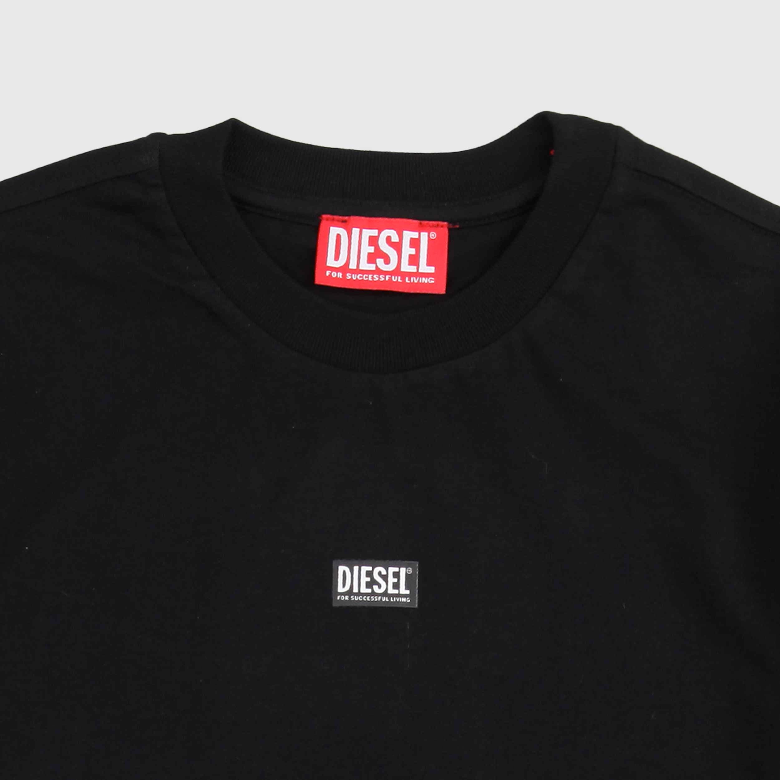 Black T-shirt with contrasting white logo by DIESEL