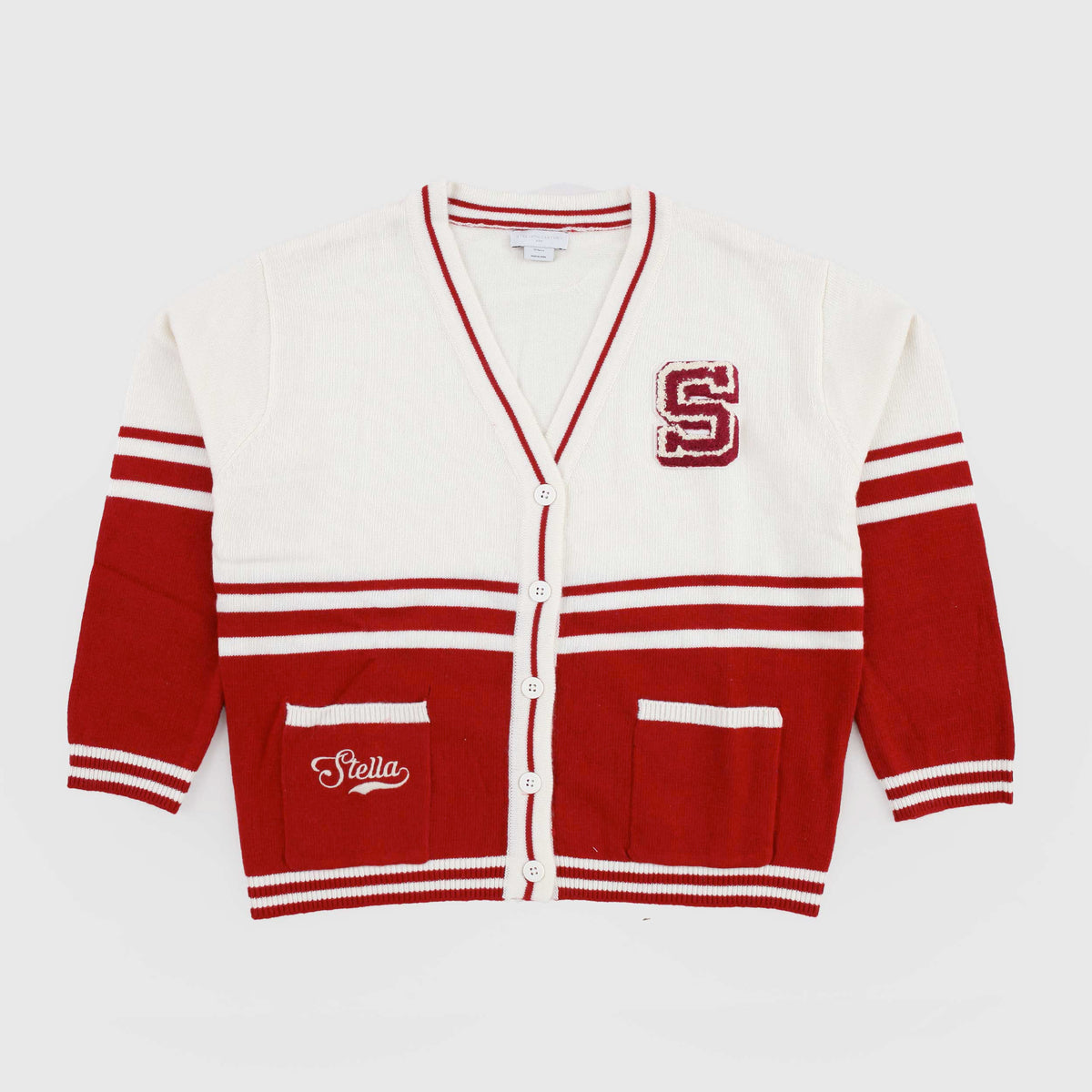 Two-Tone Milk and Red Cardigan in Mixed Wool by STELLA MCCARTNEY