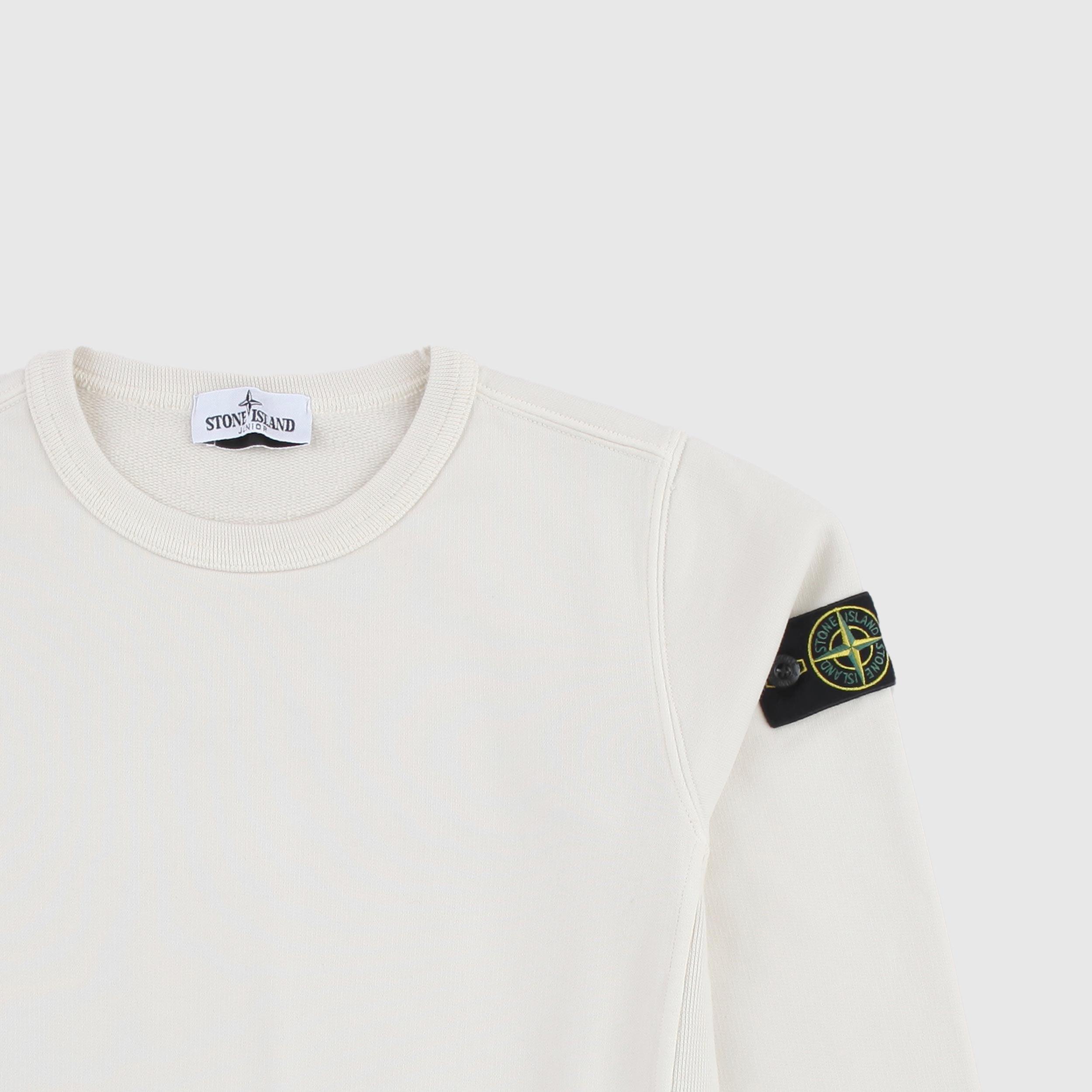 Felpa Girocollo Bianco Latte e Navy Firmato STONE ISLAND