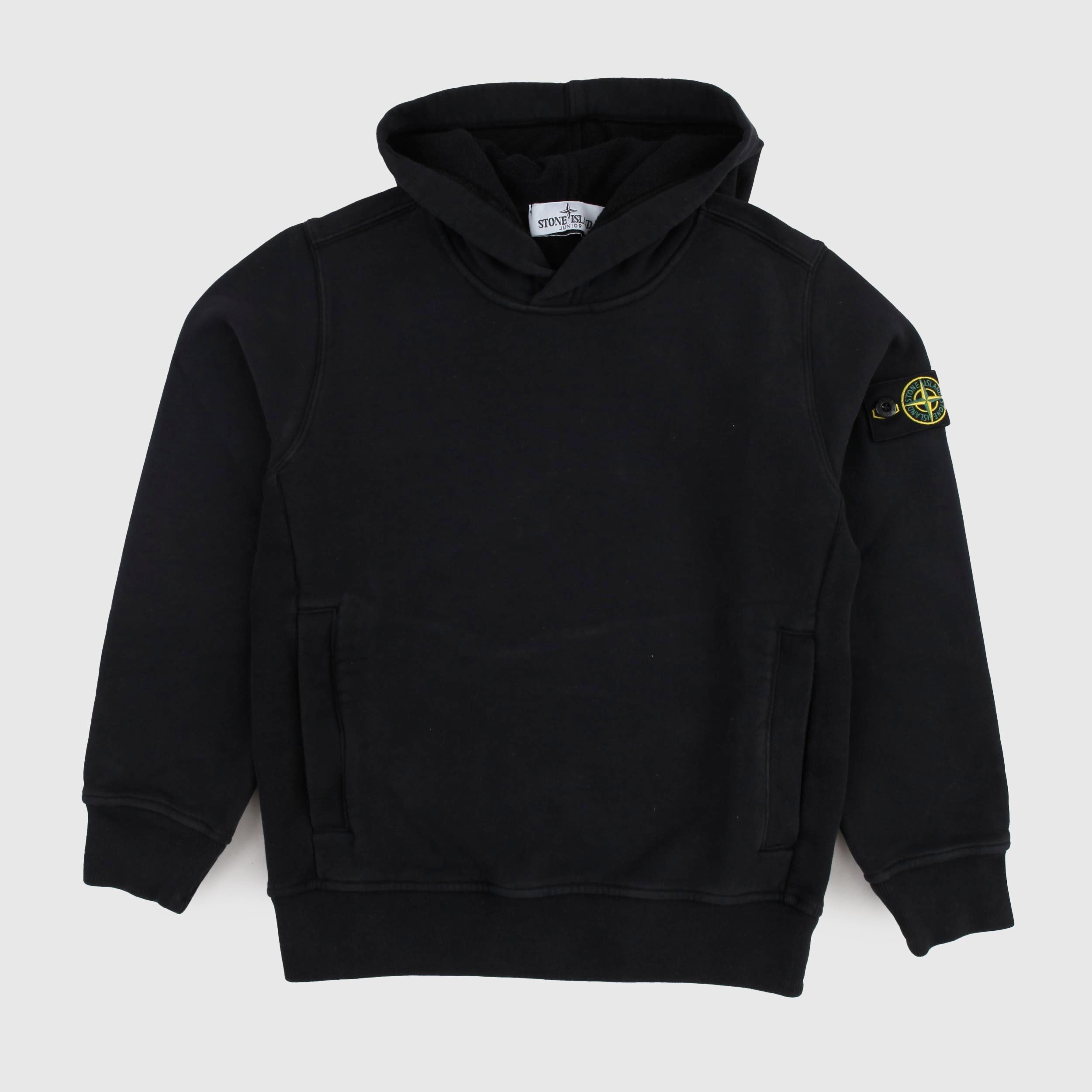 Felpa Nera con Cappuccio e Tasche a Filo By STONE ISLAND