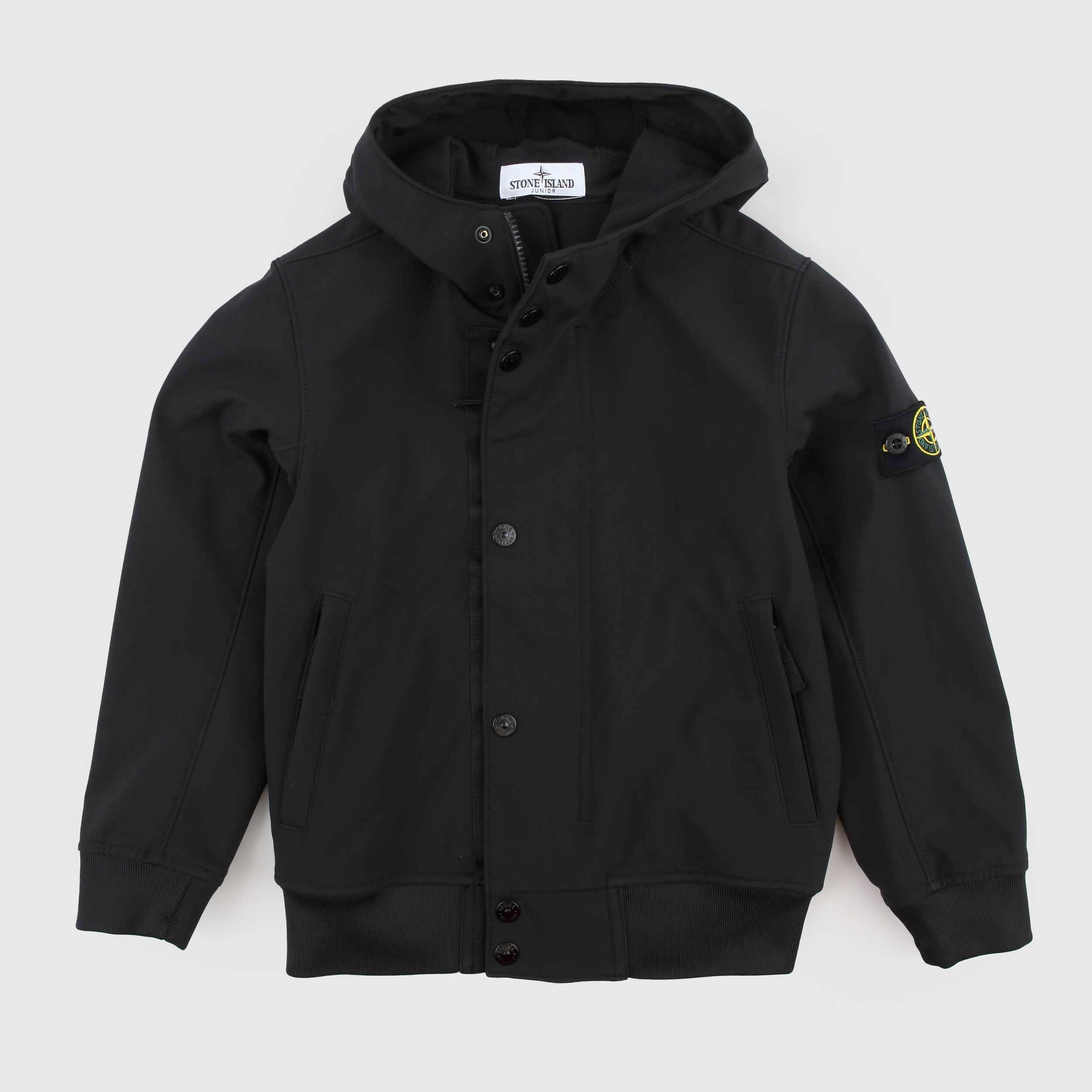 Giubbino Nero con Targhetta Iconica sulla Manica Firmato STONE ISLAND