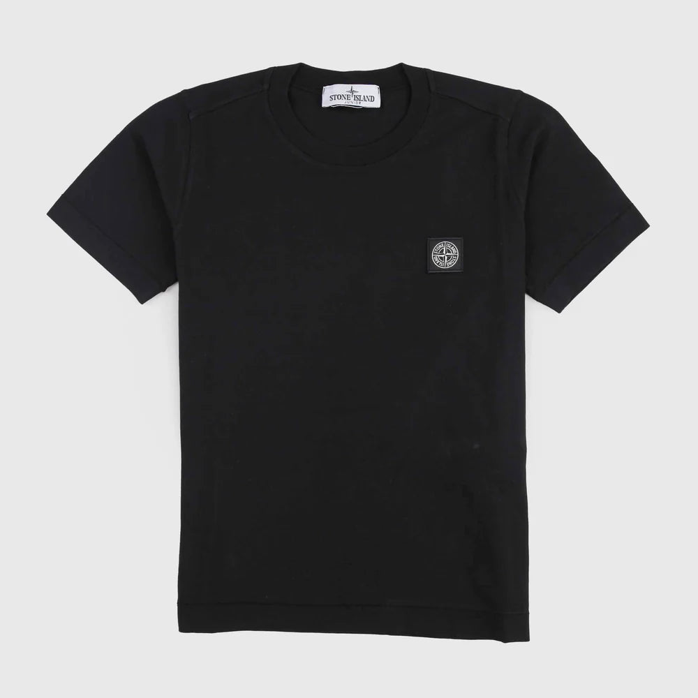 T-shirt Nera con Targhetta in Rilievo Tono su Tono By STONE ISLAND