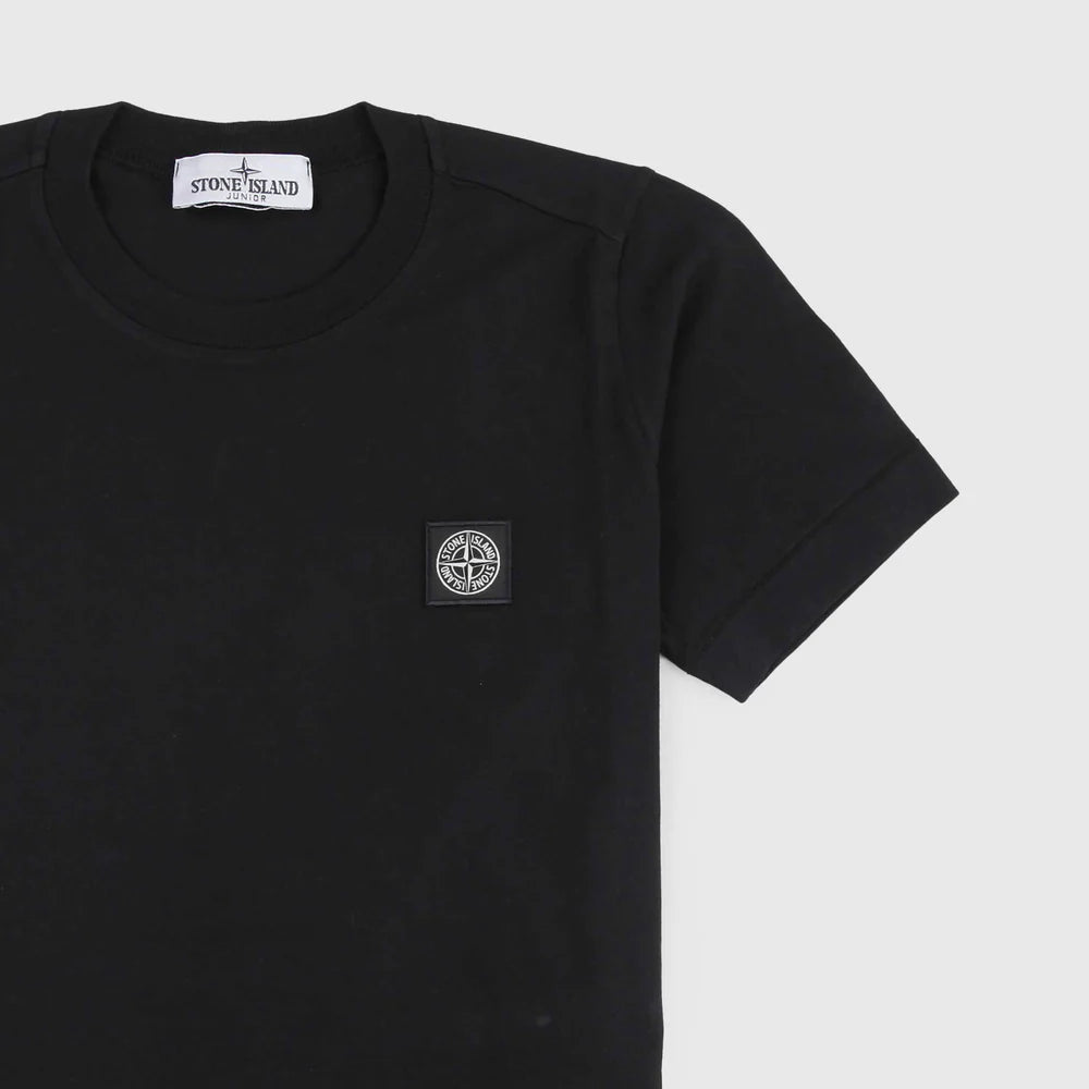 T-shirt Nera con Targhetta in Rilievo Tono su Tono By STONE ISLAND