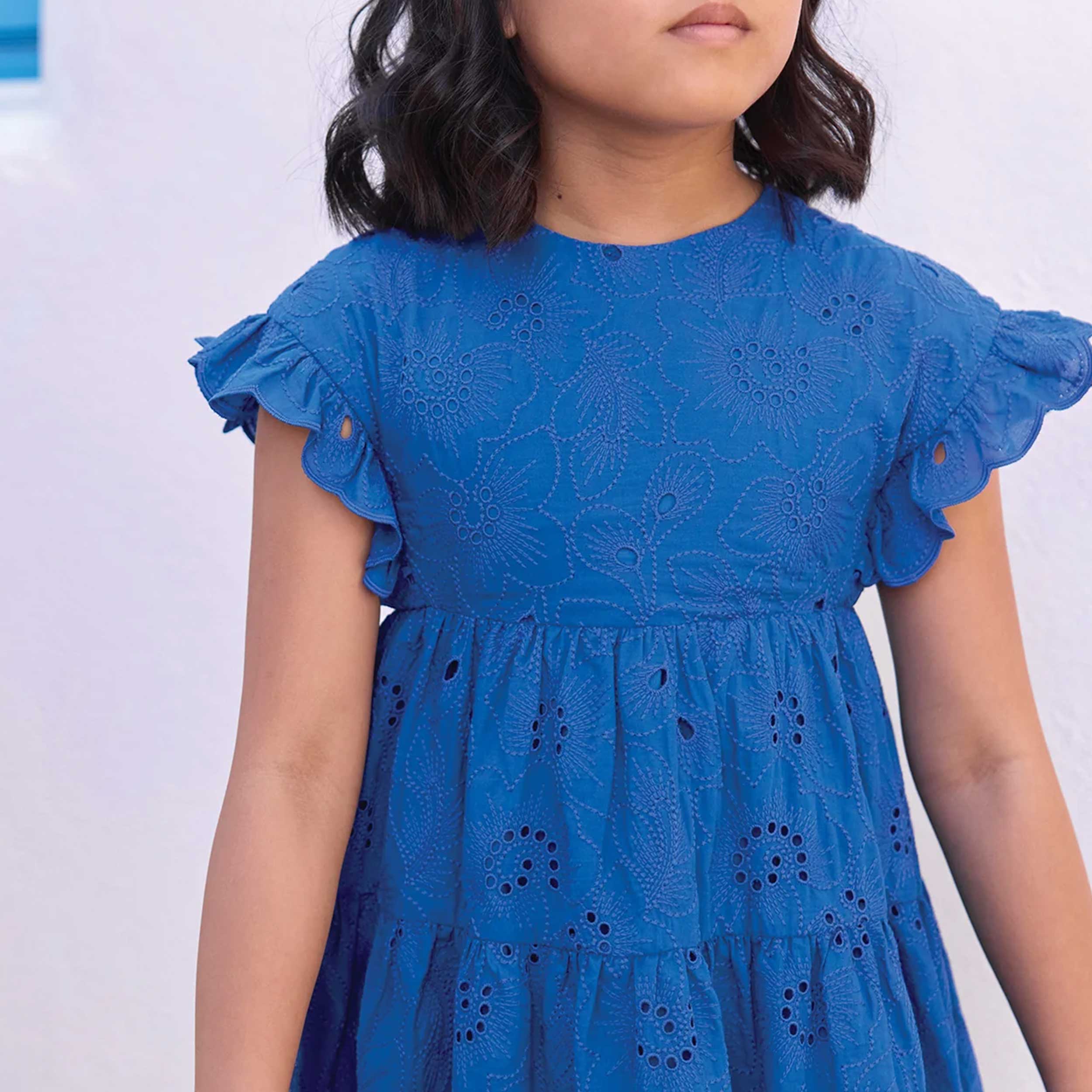 Blue Dress in Sangallo Fabric by TARTINE ET CHOCOLAT