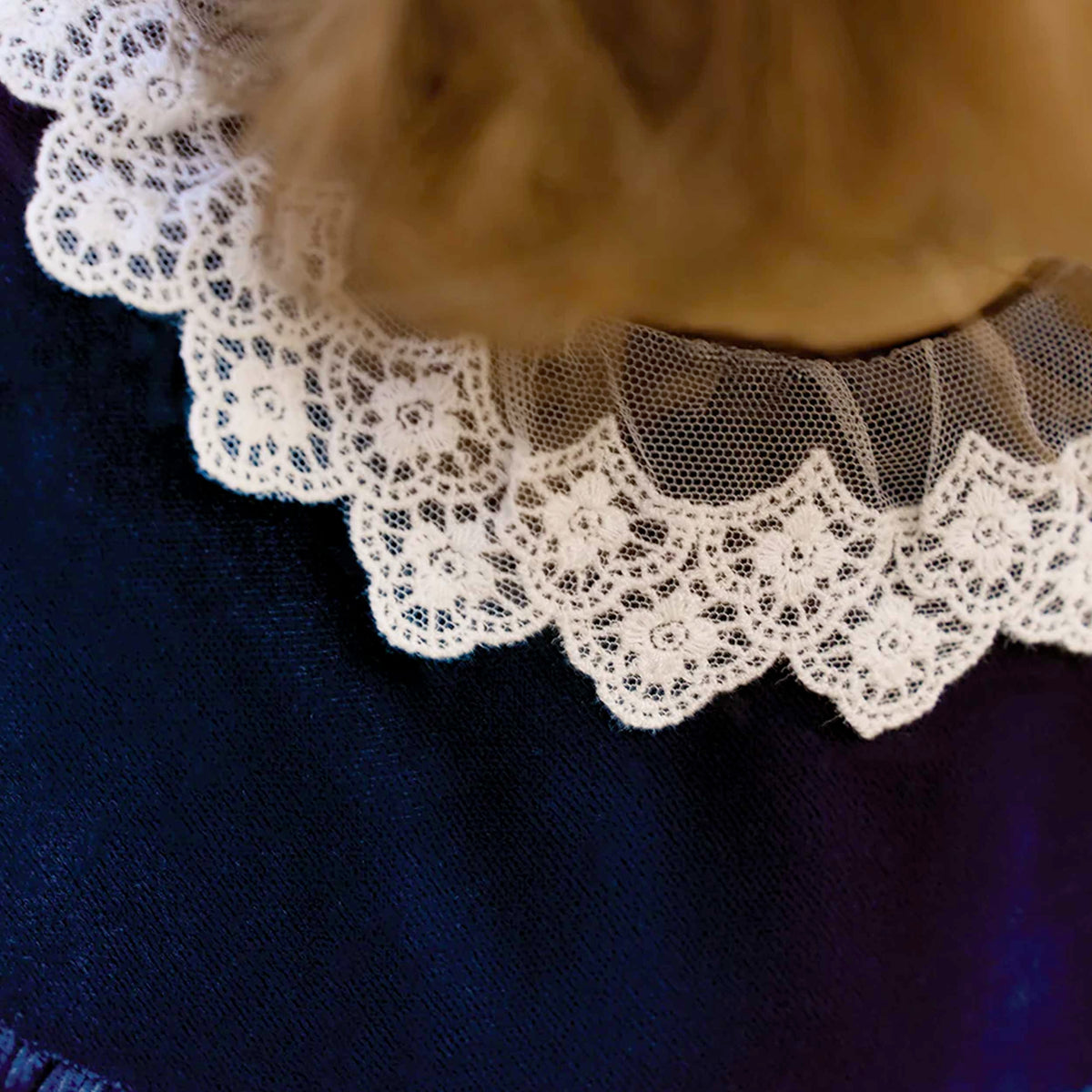 Blue Velvet Dress with Lace for Girls TARTINE ET CHOCOLAT