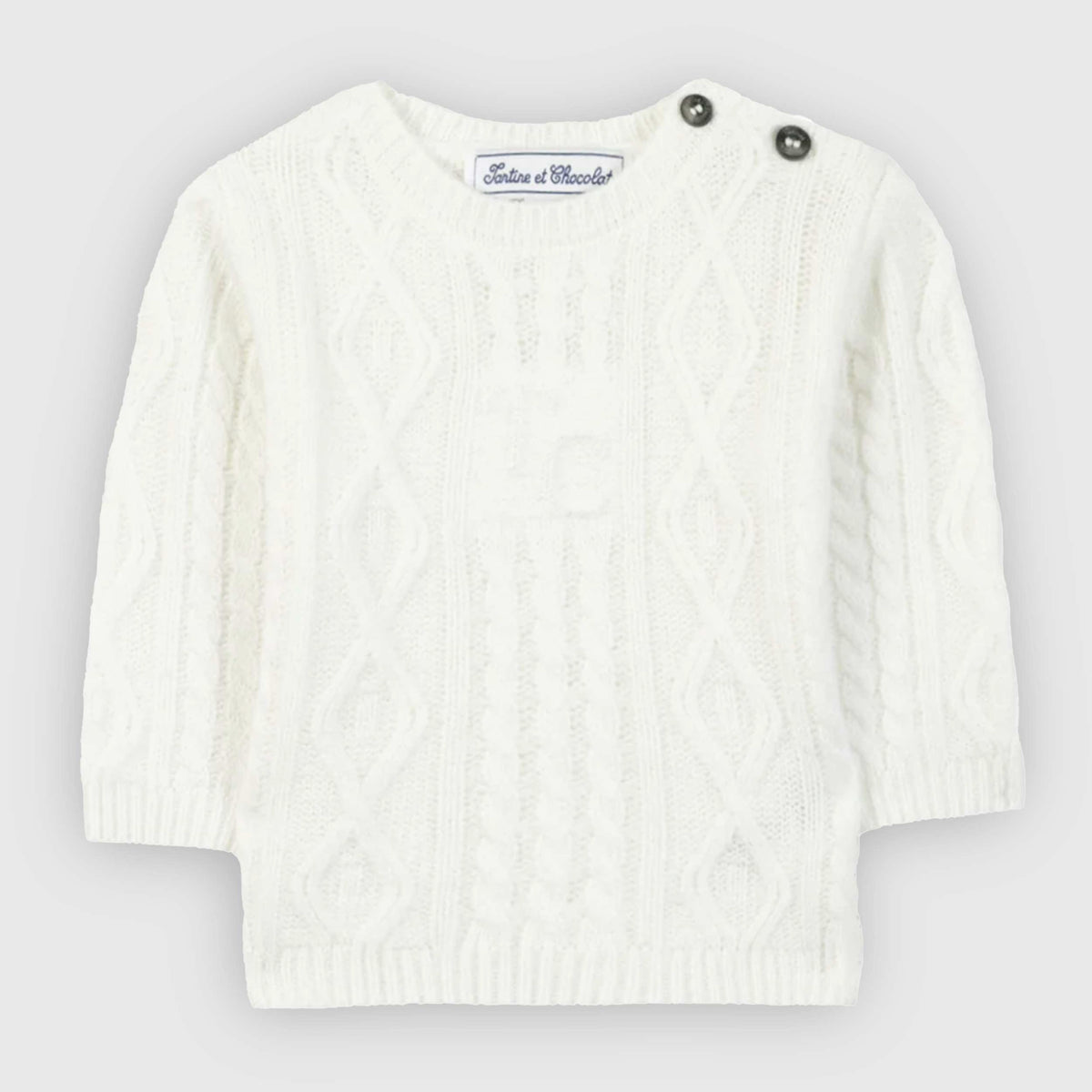 TARTINE ET CHOCOLAT White Wool Braided Sweater for Newborns