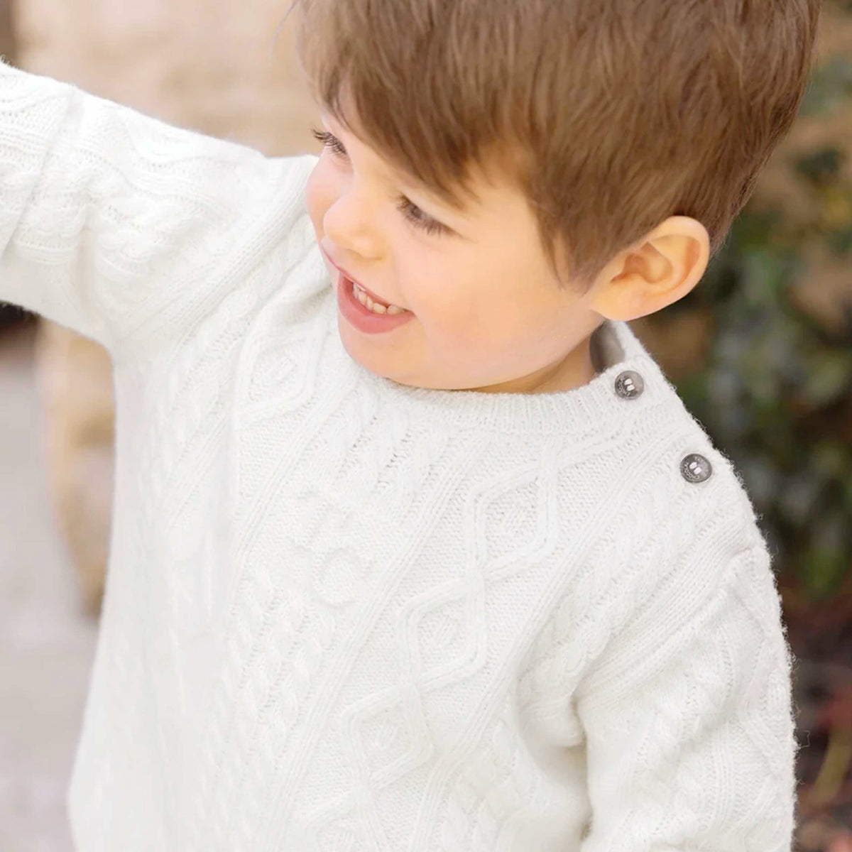 TARTINE ET CHOCOLAT White Wool Braided Sweater for Newborns