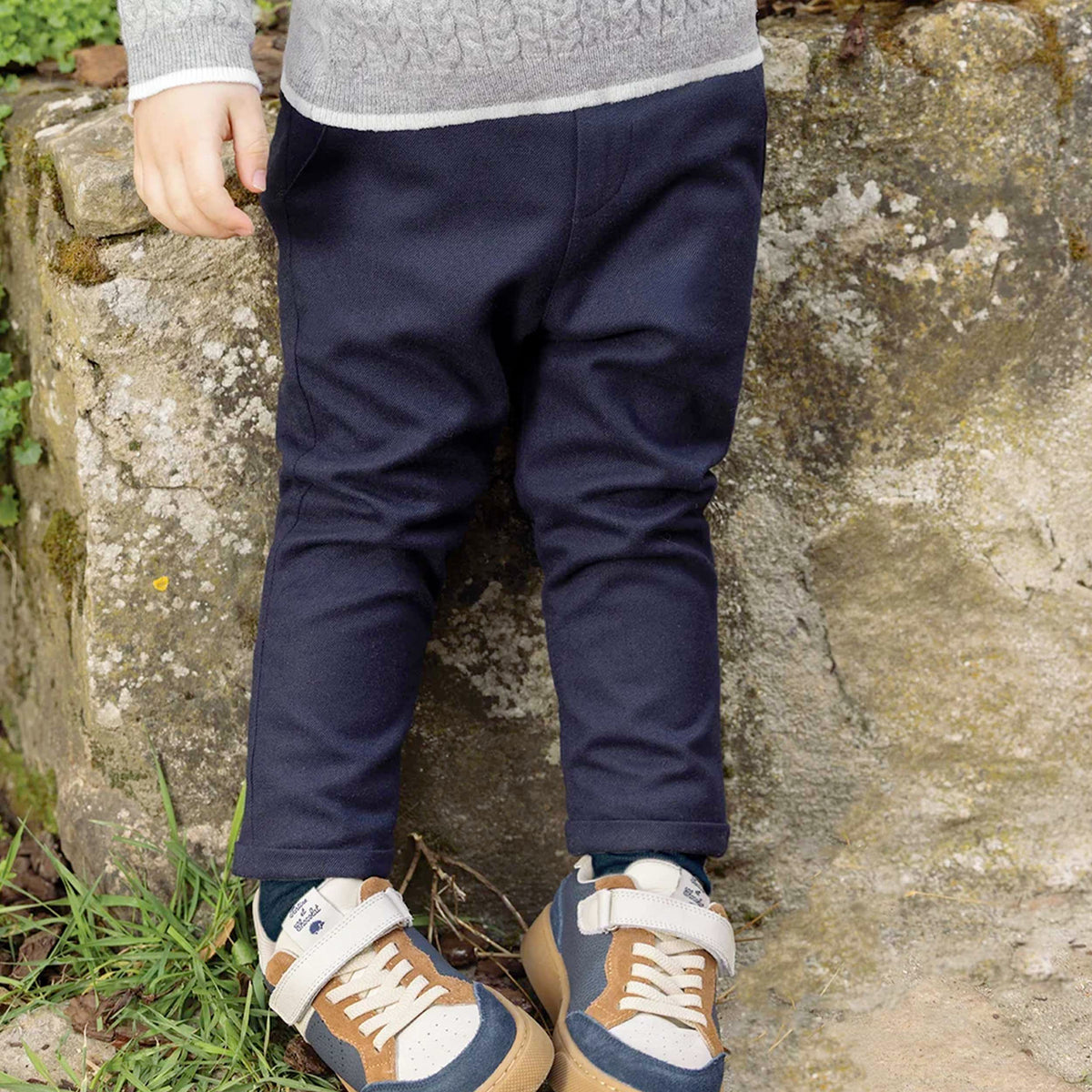 Navy Blue Trousers with Small Logo for Newborns TARTINE ET CHOCOLAT