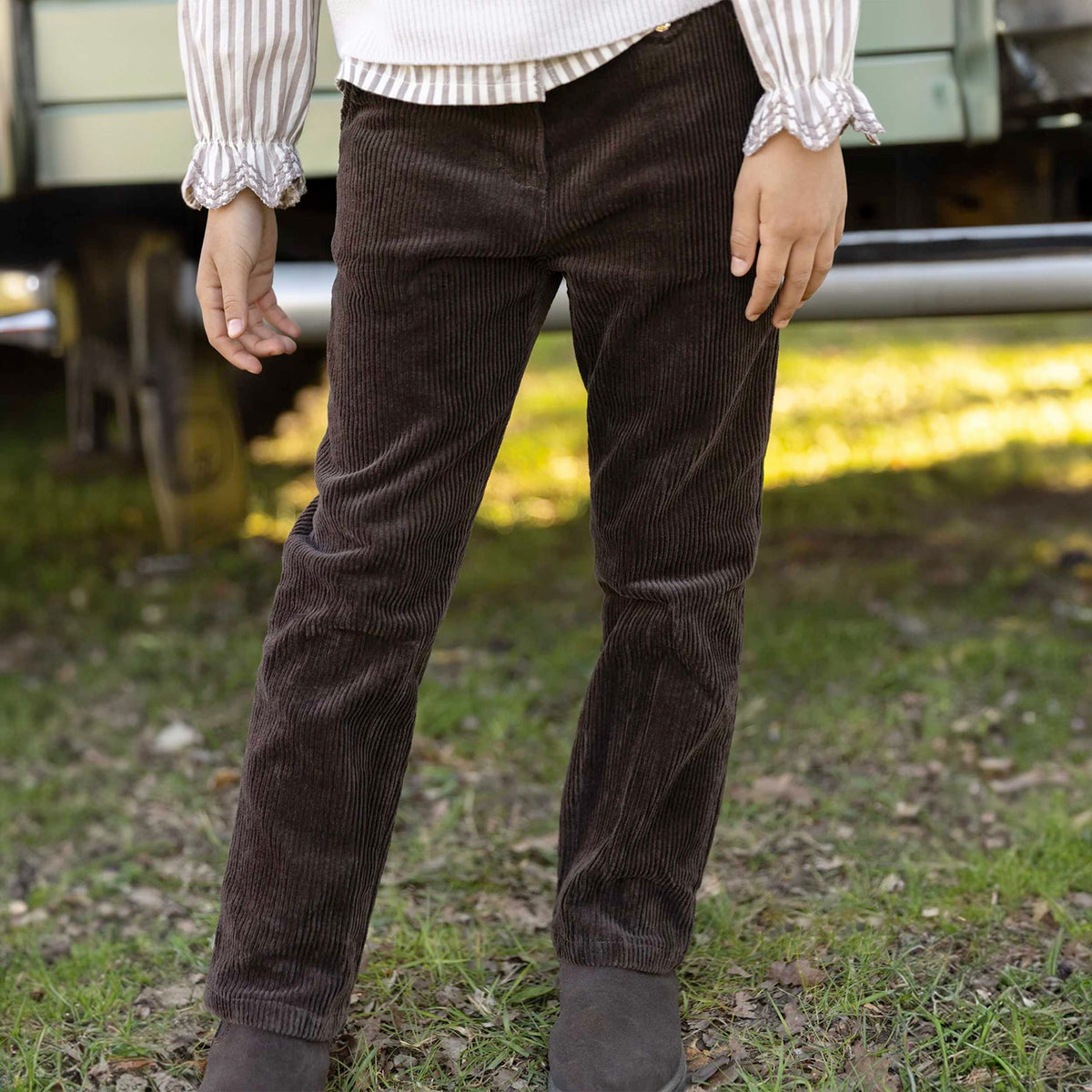 Brown Ribbed Velvet Trousers for Girls TARTINE ET CHOCOLAT