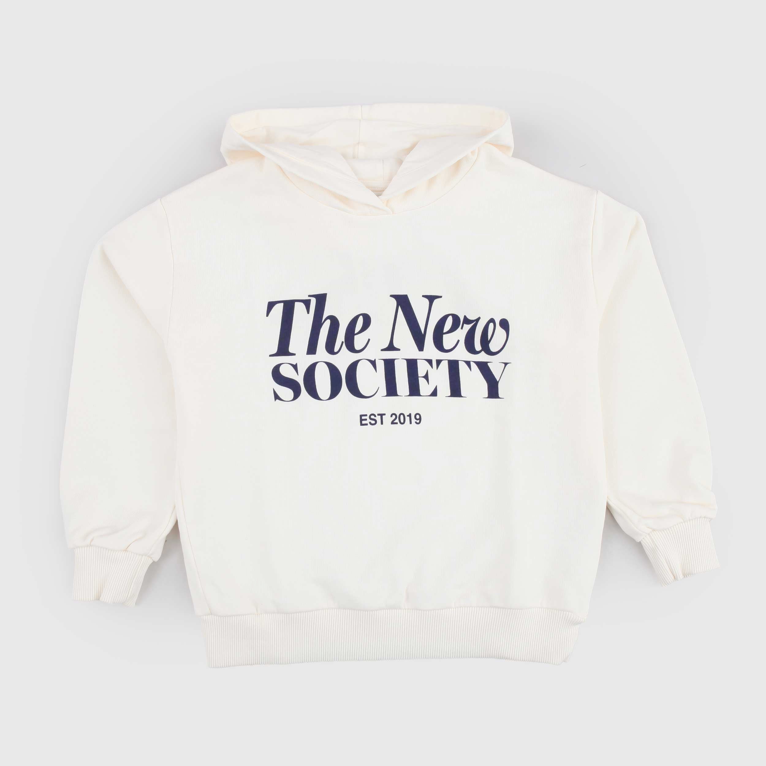 Felpa Beige con Stampa Blu Firmata THE NEW SOCIETY