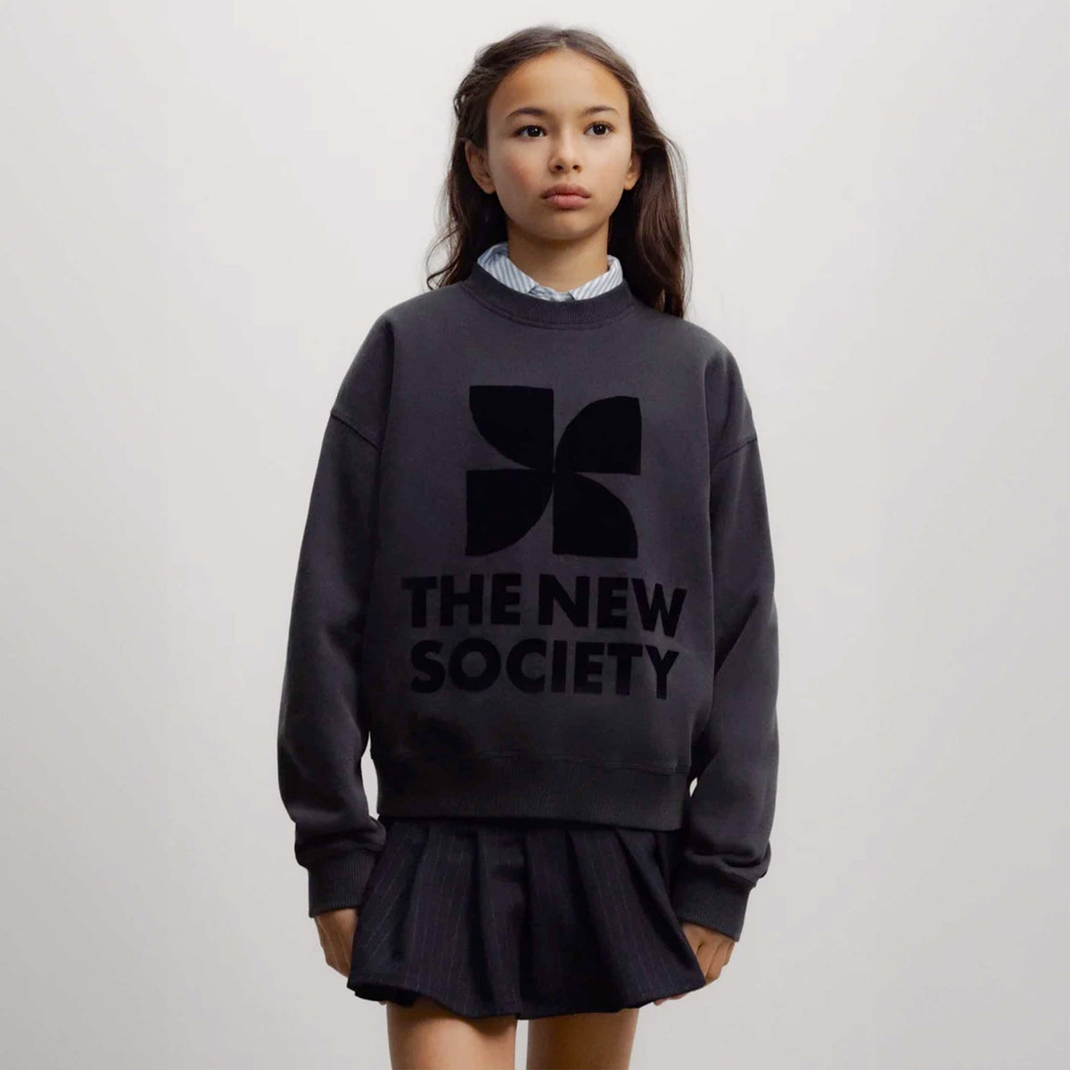 Felpa Nera con Stampa in Velluto per Ragazza by THE NEW SOCIETY