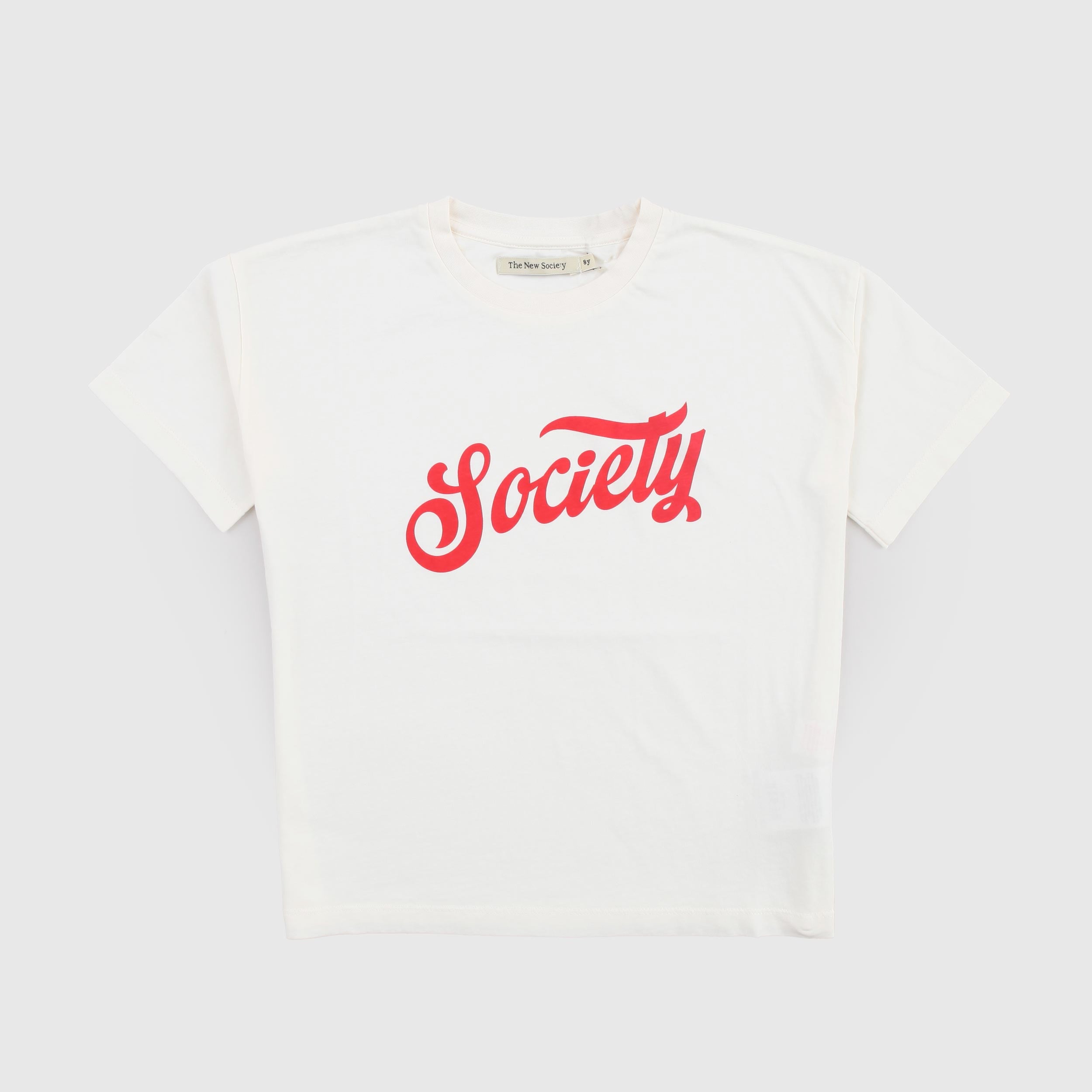 T-shirt Beige con Logo Rosso Firmata THE NEW SOCIETY