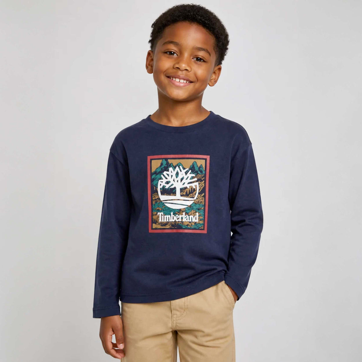 T-shirt Blu Maniche Lunghe con Logo per Bambini TIMBERLAND