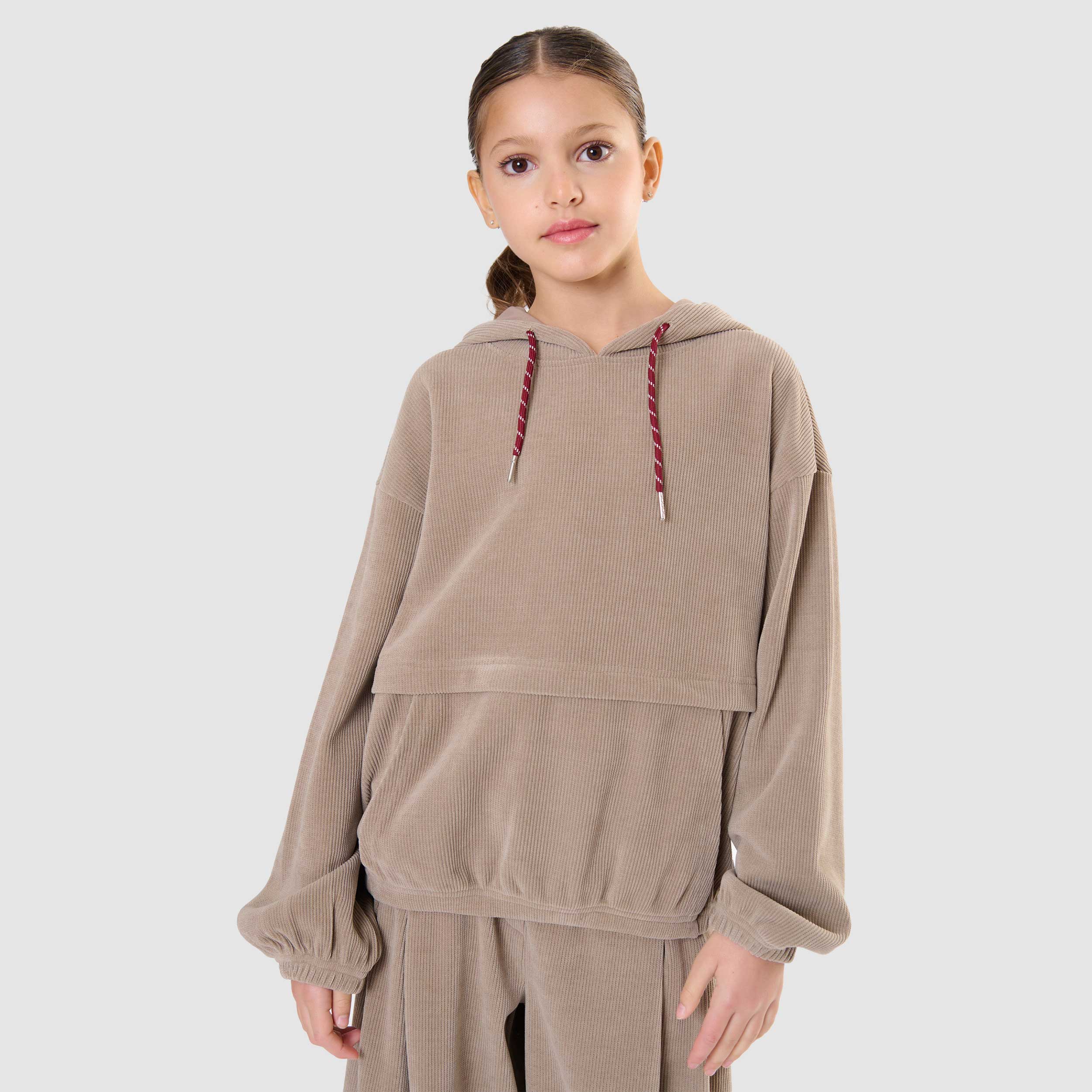 Felpa Beige in Velluto con Cappuccio per Ragazza by TOBETOO