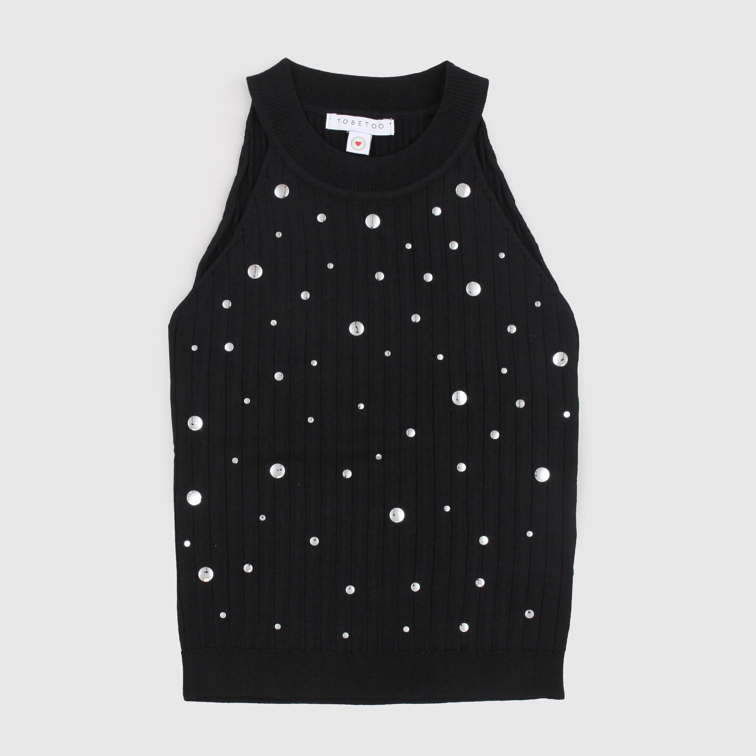 Top Nero con Applicazione in Rilievo Firmato TOBETOO