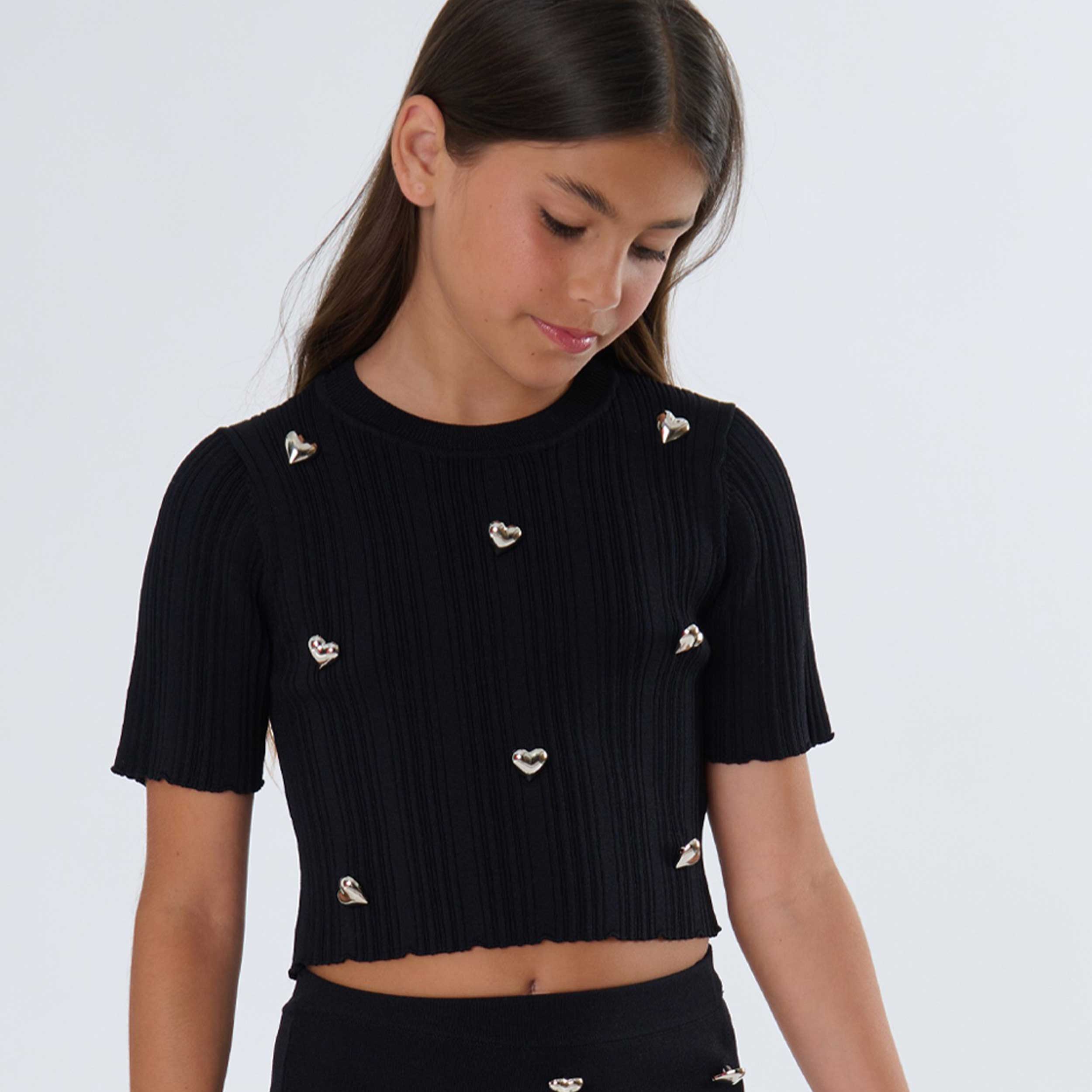 Black T-shirt with Metallic Details by TOBETOO