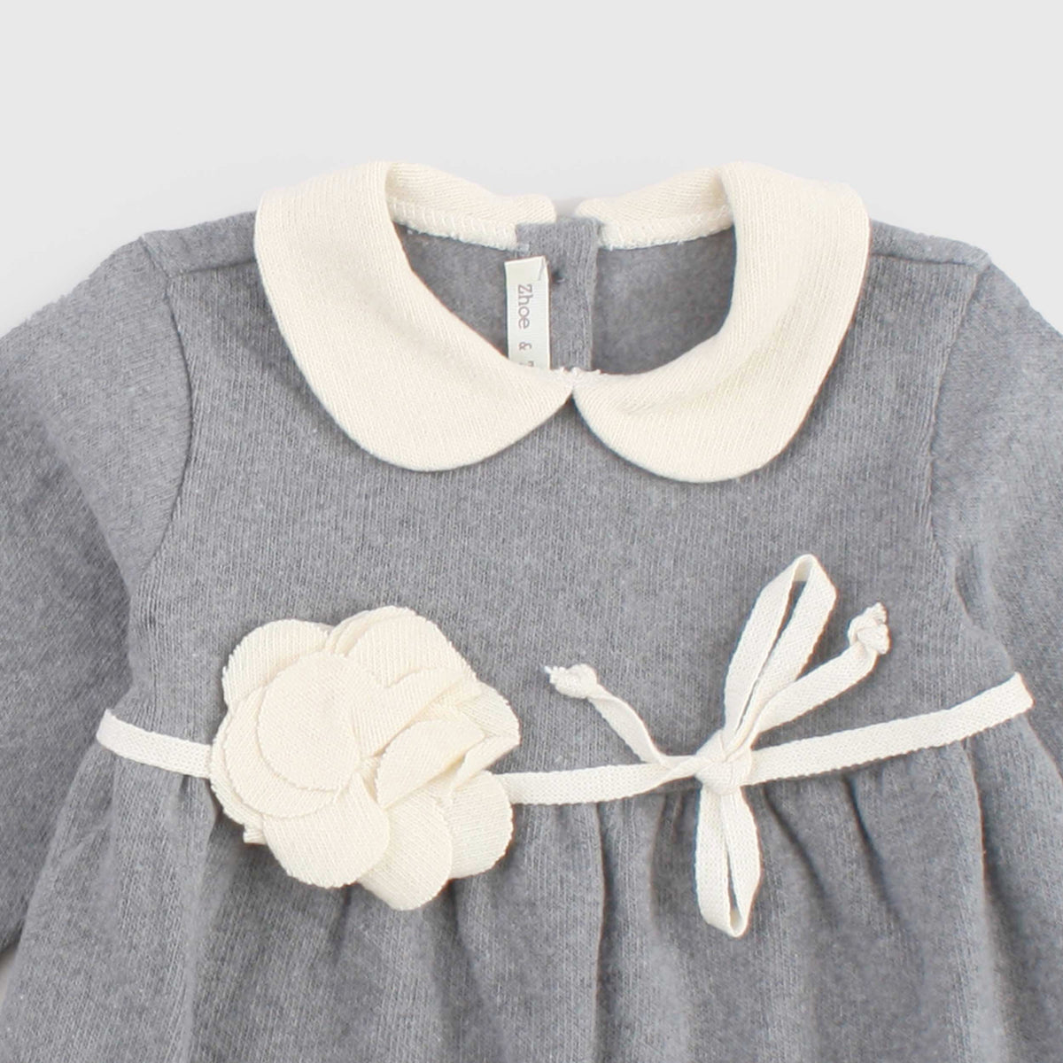 Abito Grigio con Collo Tondo in Beige per Bambina ZHOE AND TOBIAH